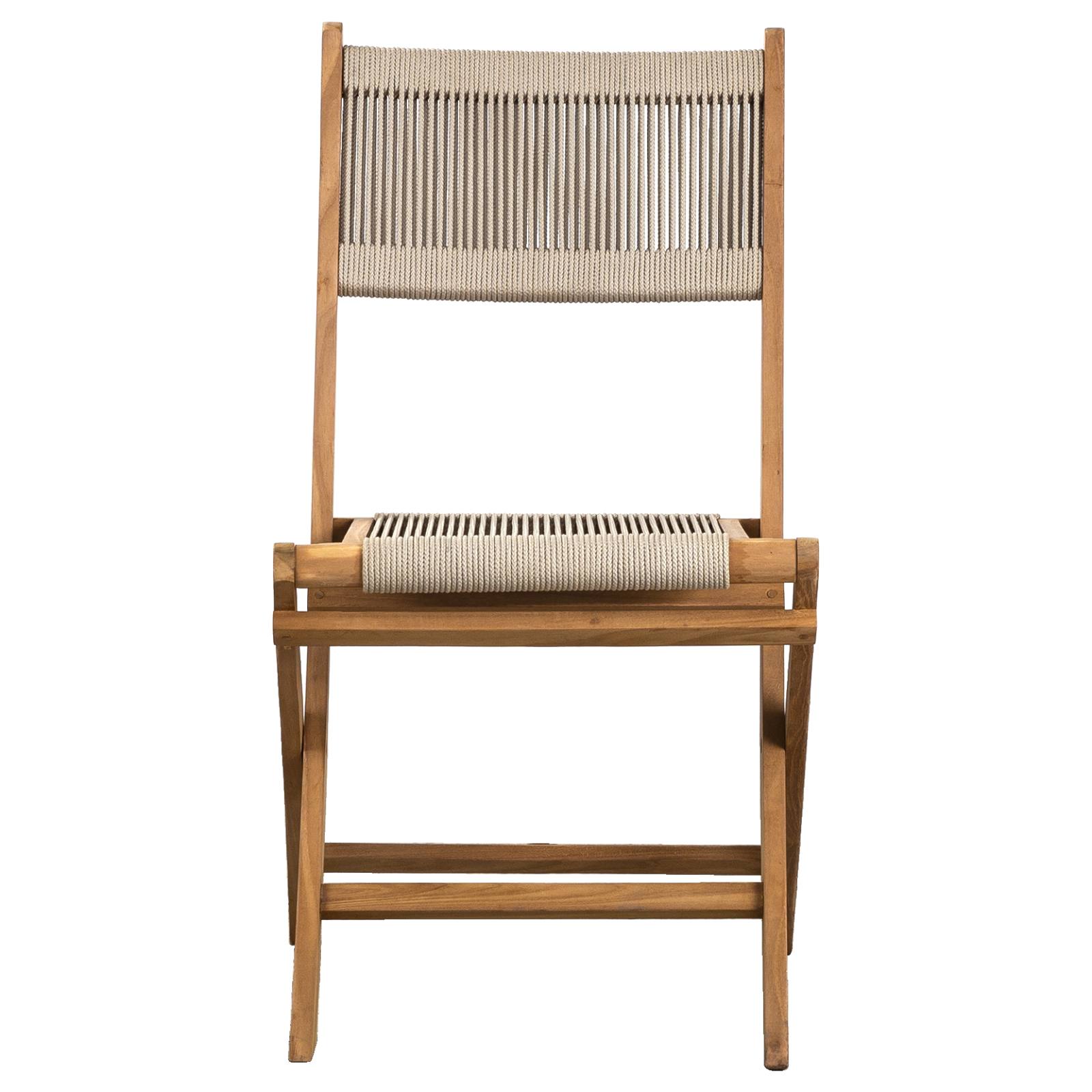 Tiki Folding Teak Chair with Beige Rope