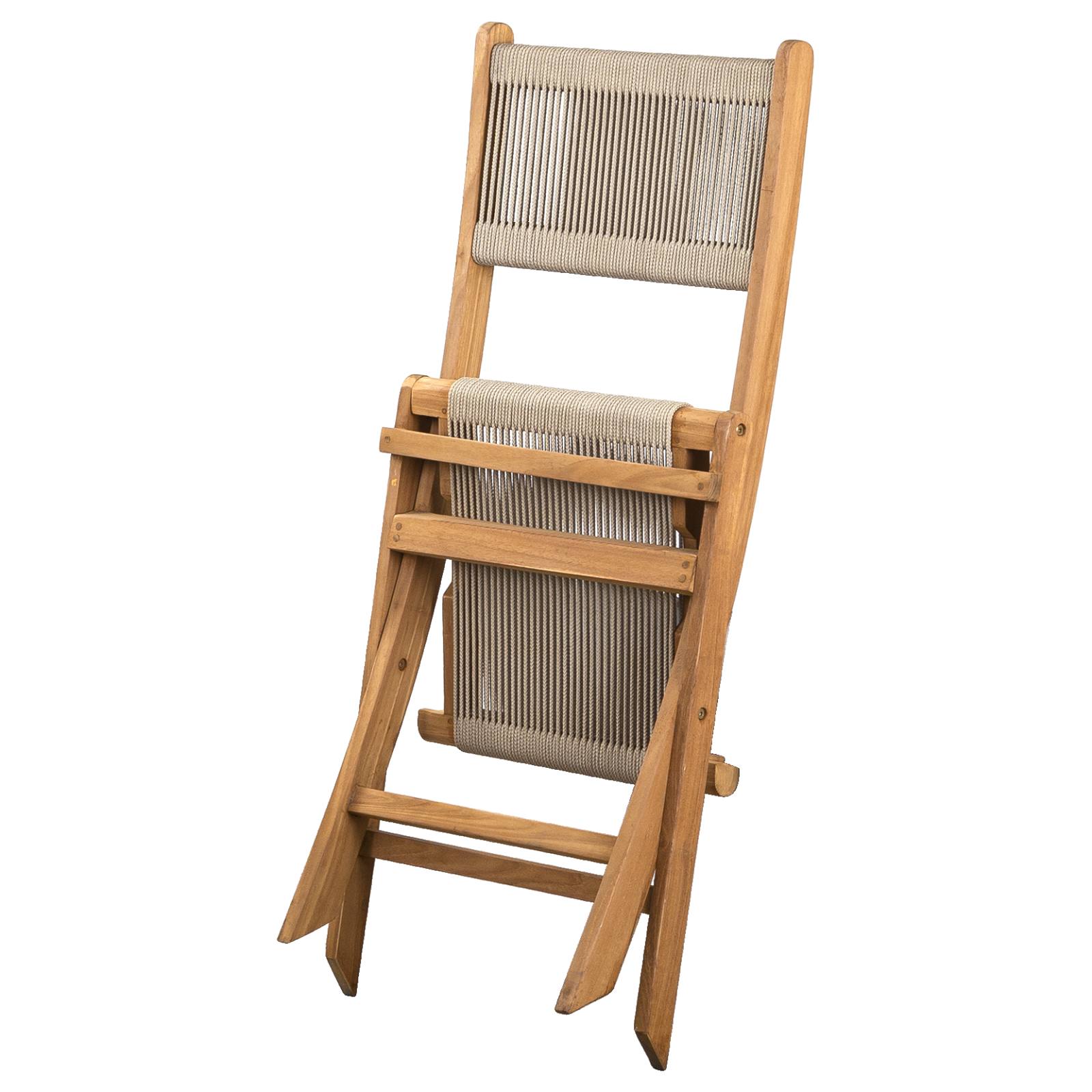 Tiki Folding Teak Chair with Beige Rope