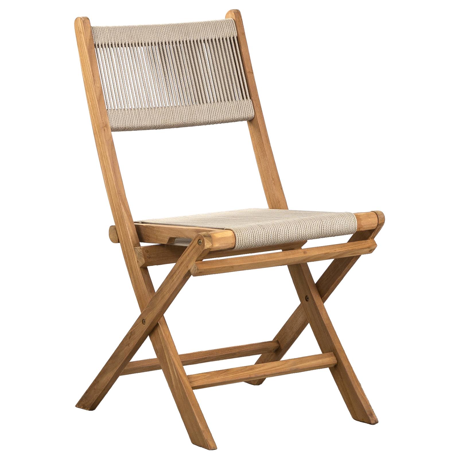 Tiki Folding Teak Chair with Beige Rope