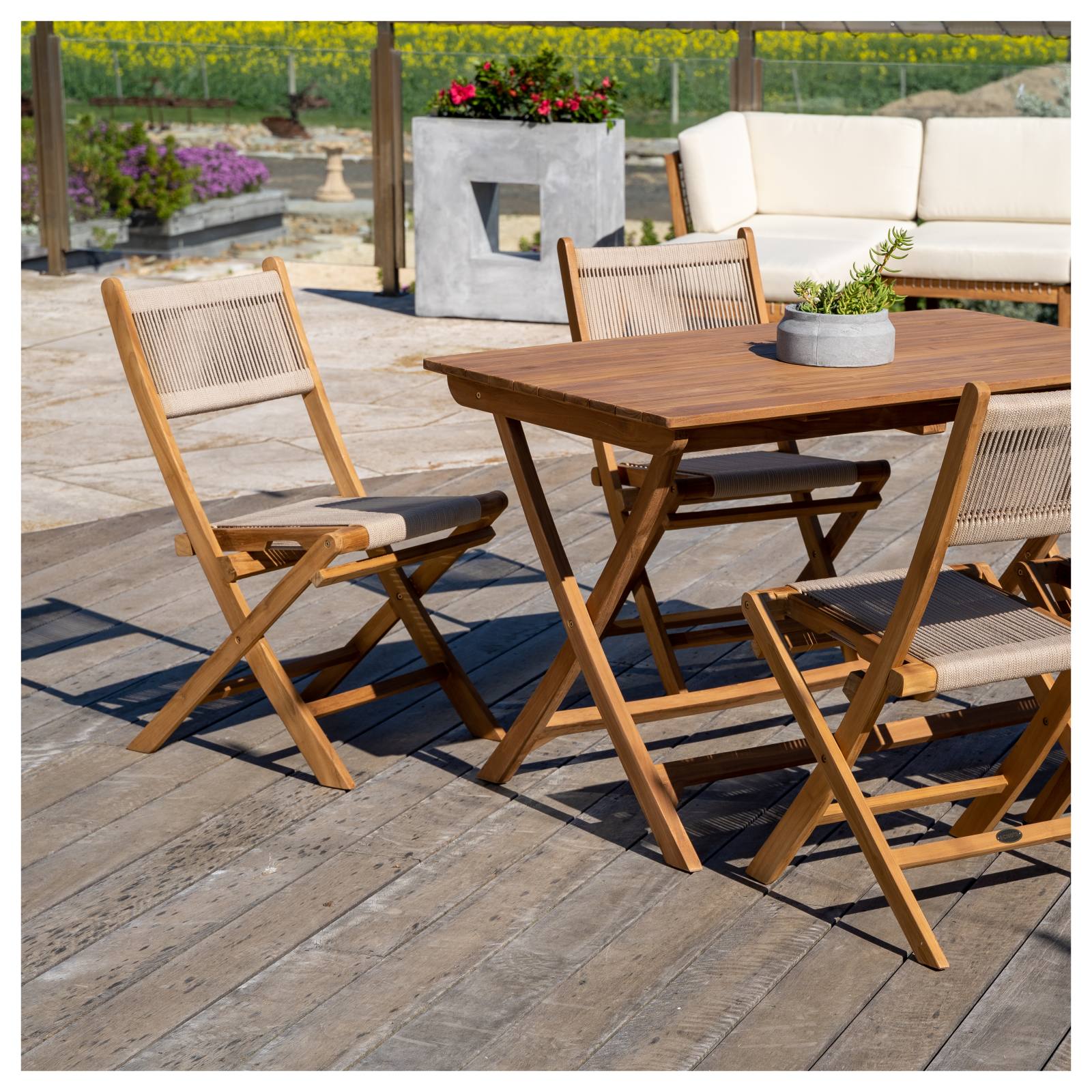 Tiki Folding Teak Chair with Beige Rope