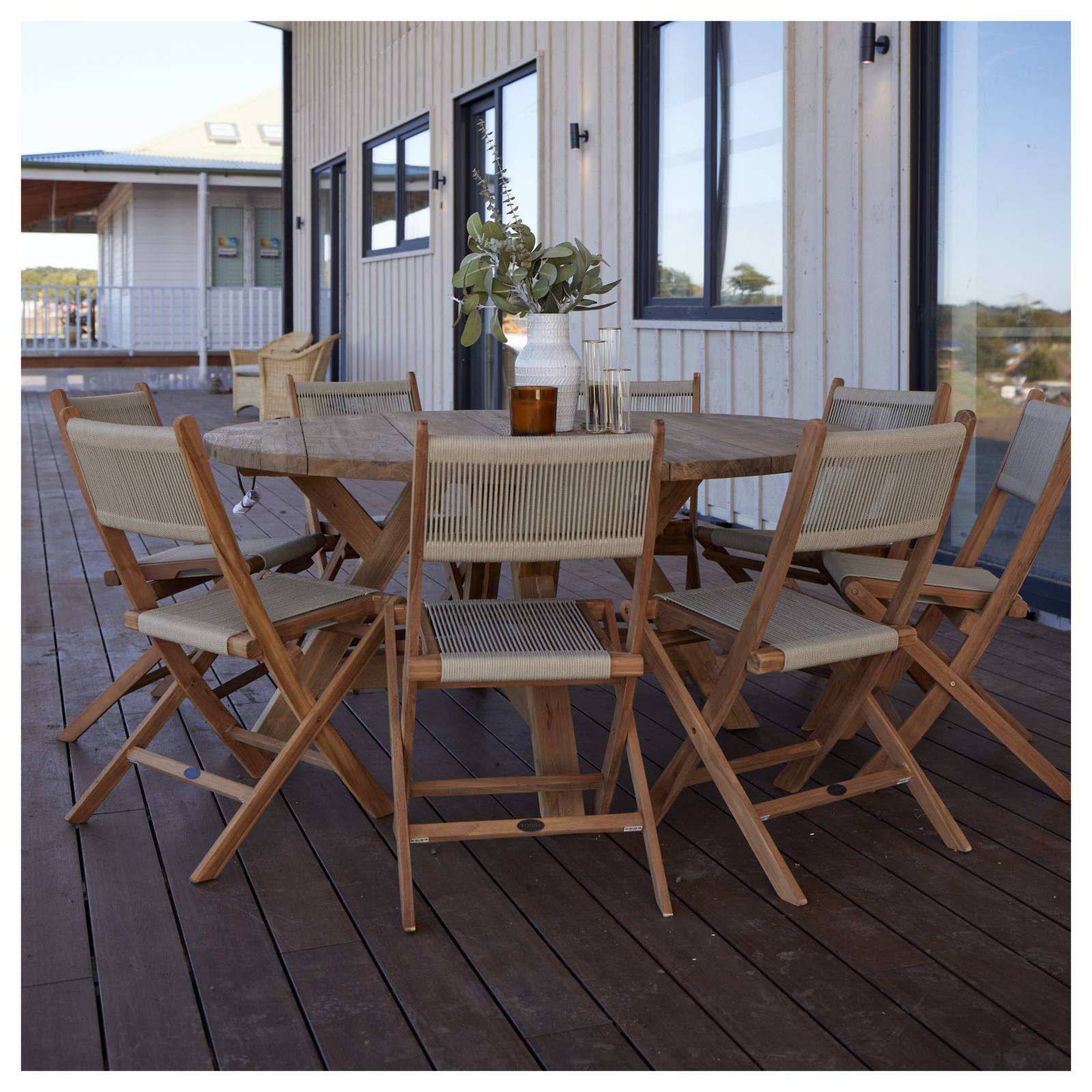 Tiki Folding Teak Chair with Beige Rope