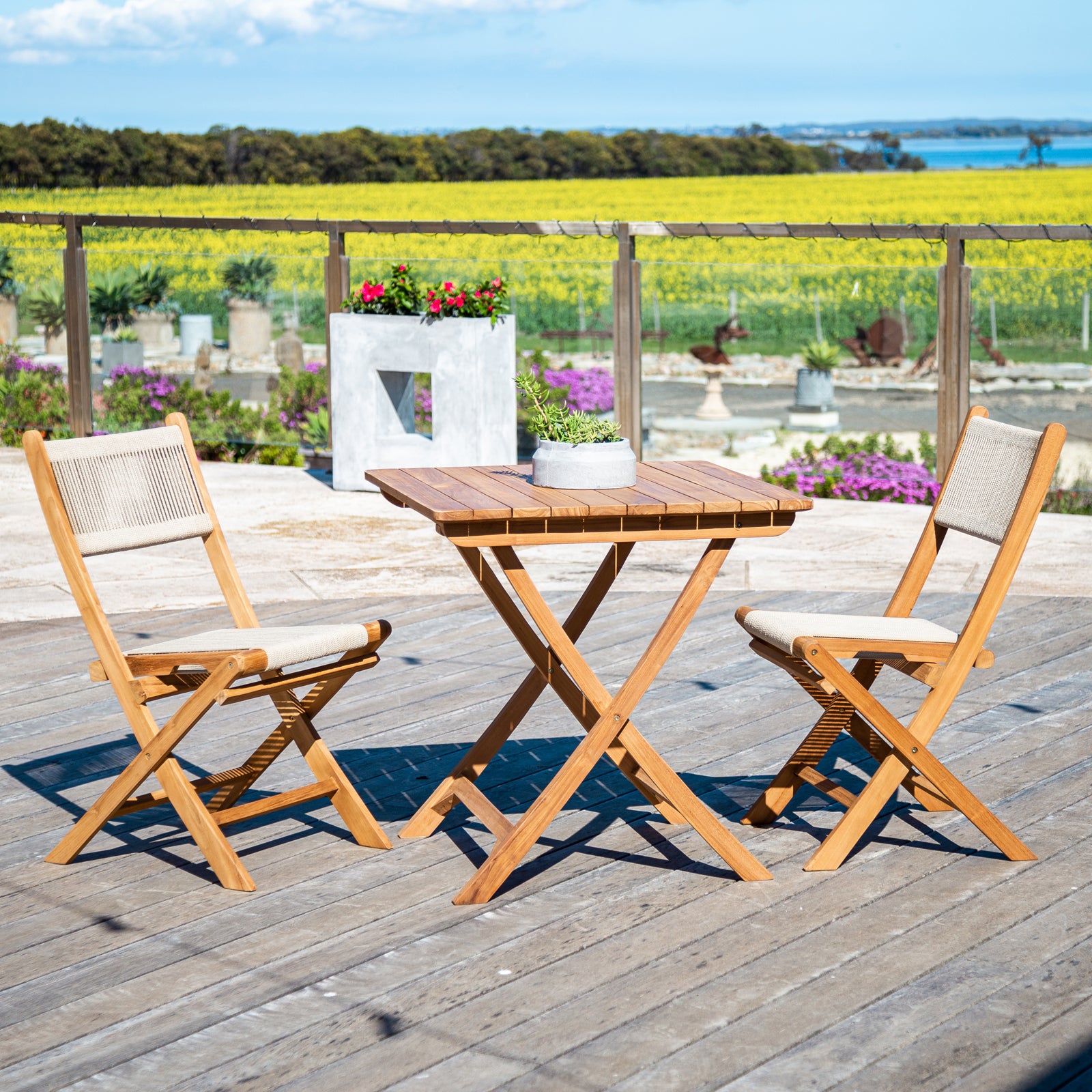 Binta Teak 70cm Folding Table Natural Sanded