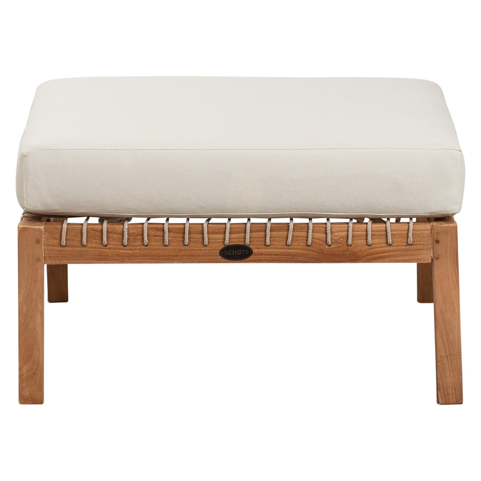 Landis Teak & Olefin Footstool, Natural Sanded & Beige