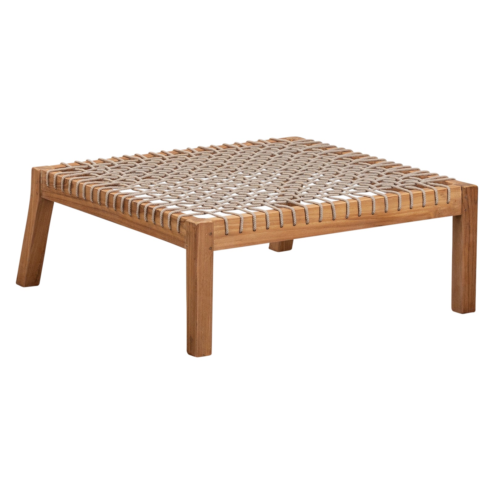 Landis Teak & Olefin Footstool, Natural Sanded & Beige