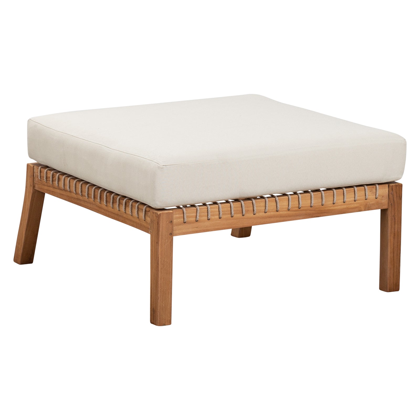 Landis Teak & Olefin Footstool, Natural Sanded & Beige