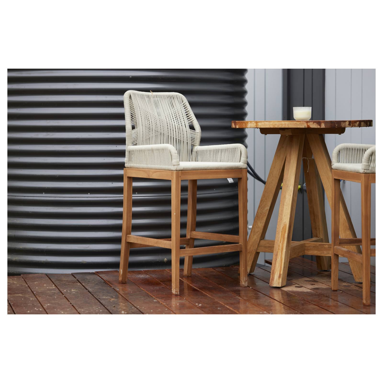 Danica Counter Chair Teak w Beige Rope