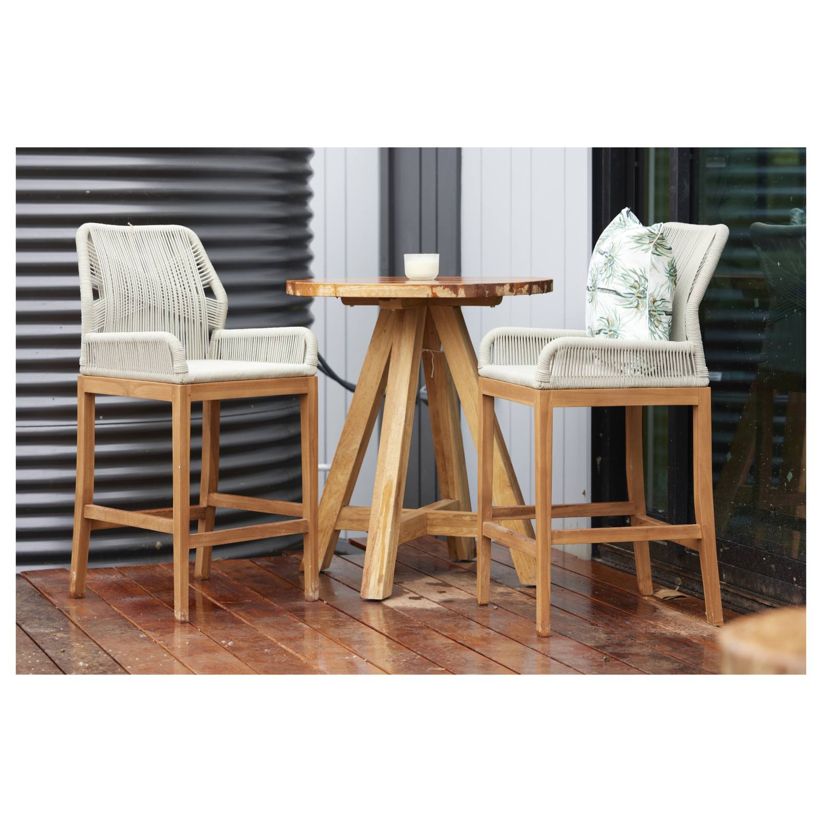 Danica Counter Chair Teak w Beige Rope