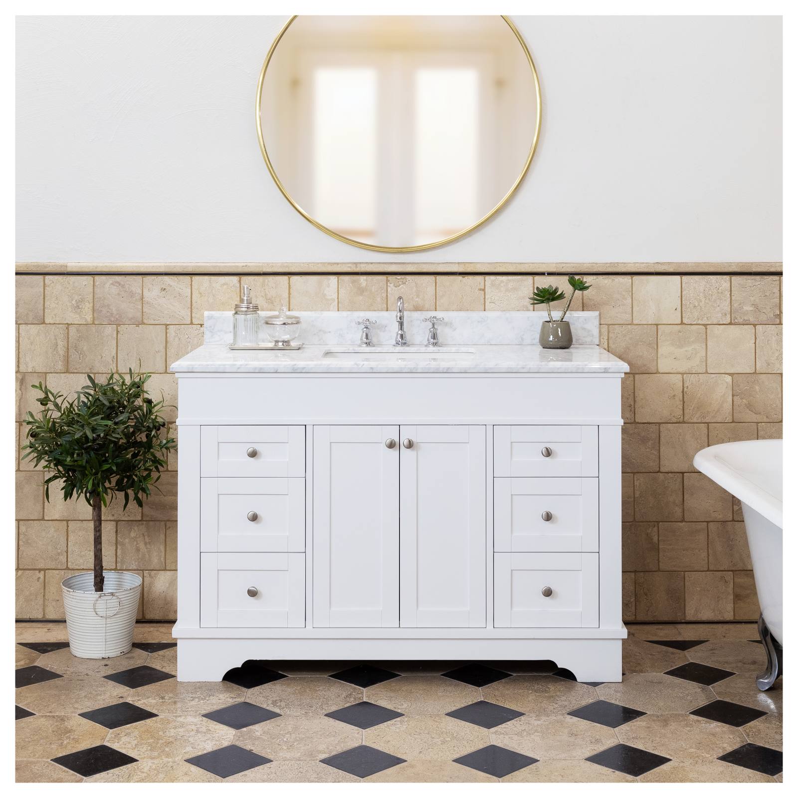 Fremont Marble Top Single Large Vanity, White