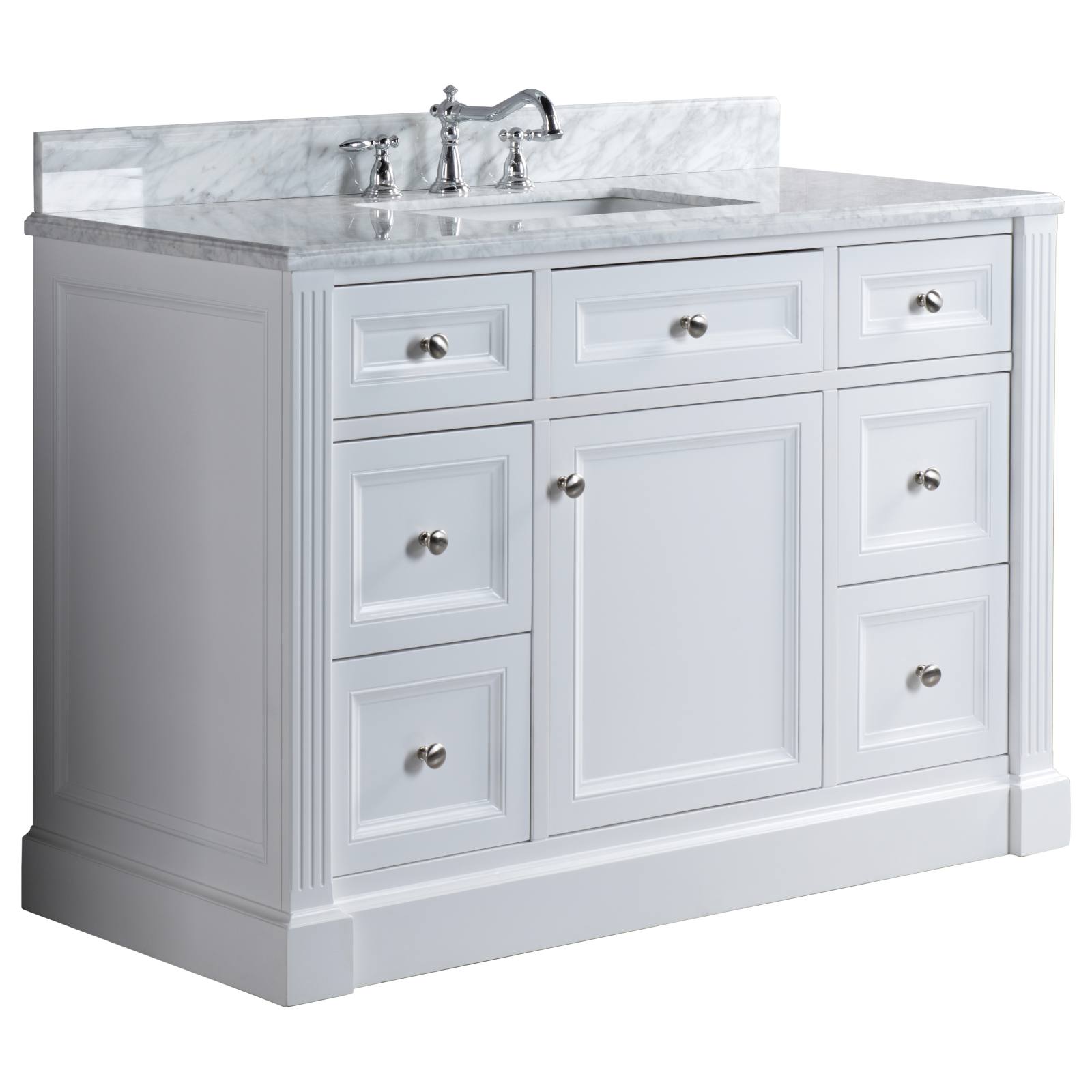 OC Classique 1250mm Marble Top Single White Freestanding Vanity
