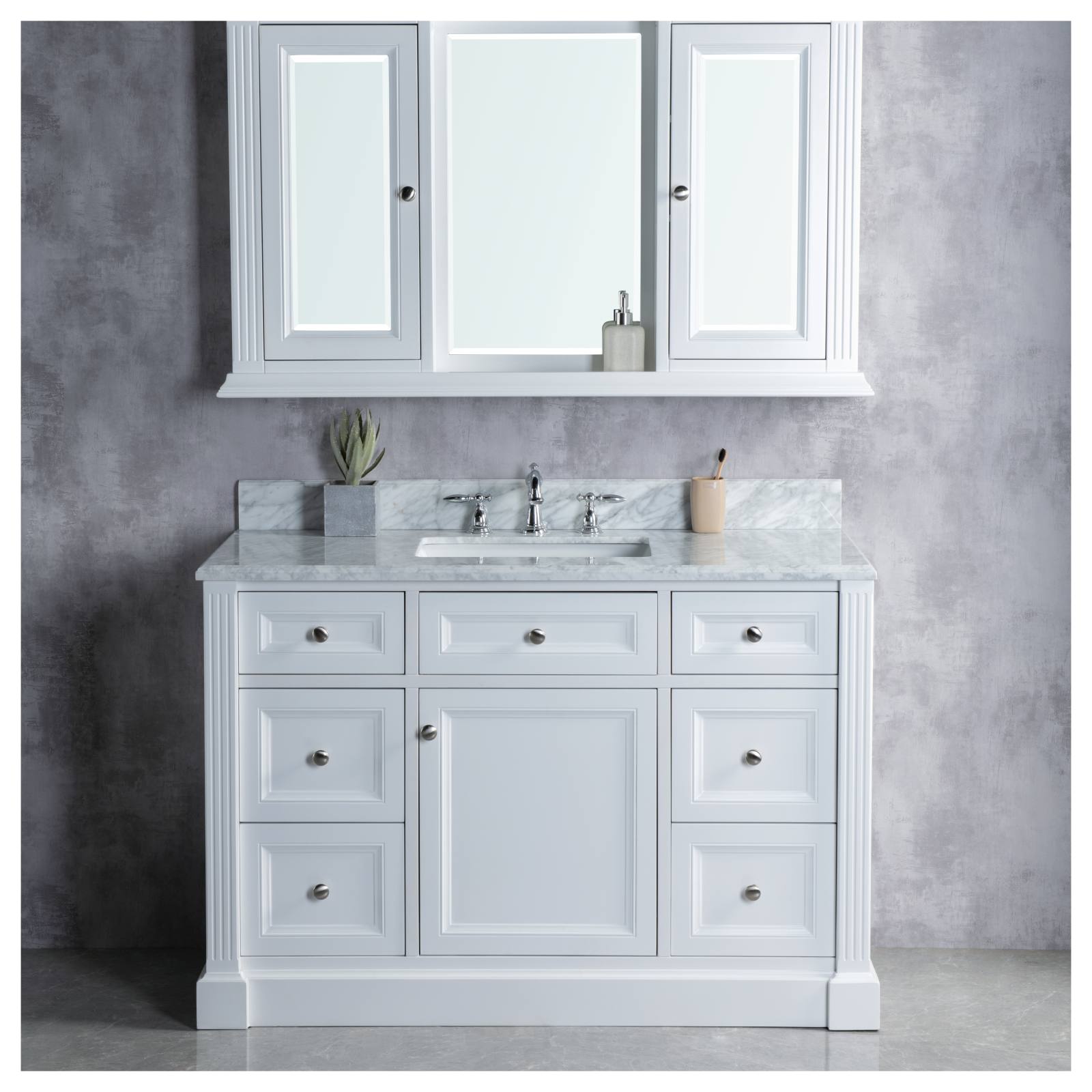 OC Classique 1250mm Marble Top Single White Freestanding Vanity