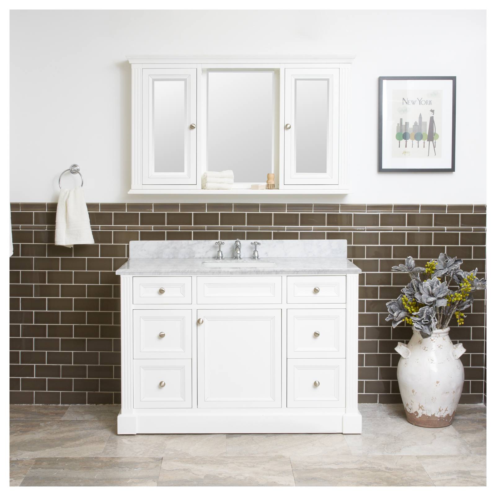 OC Classique 1250mm Marble Top Single White Freestanding Vanity