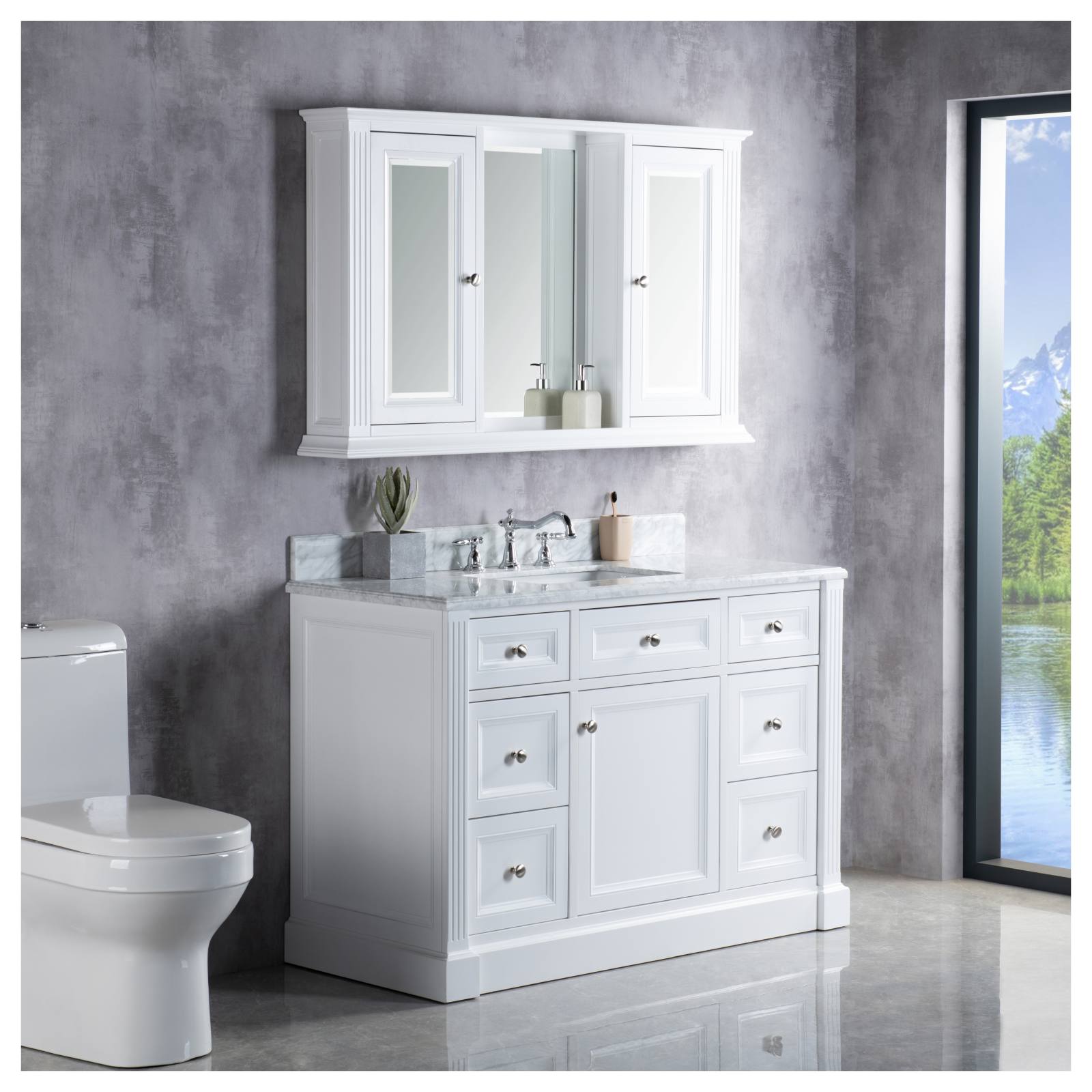 OC Classique 1250mm Marble Top Single White Freestanding Vanity