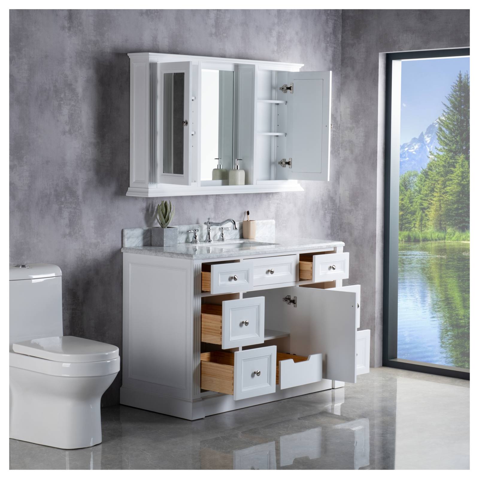 OC Classique 1250mm Marble Top Single White Freestanding Vanity