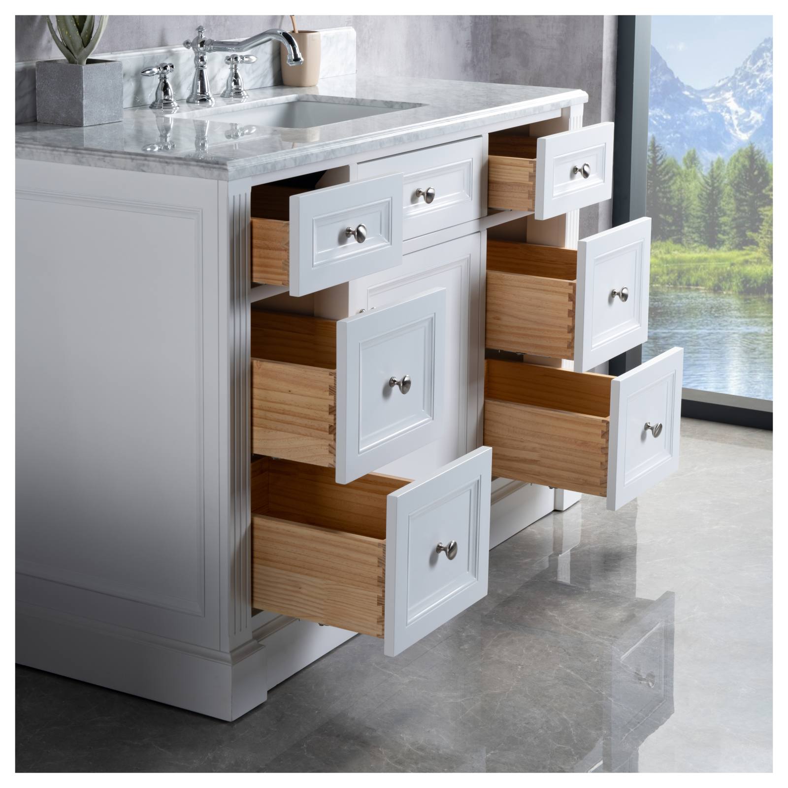 OC Classique 1250mm Marble Top Single White Freestanding Vanity