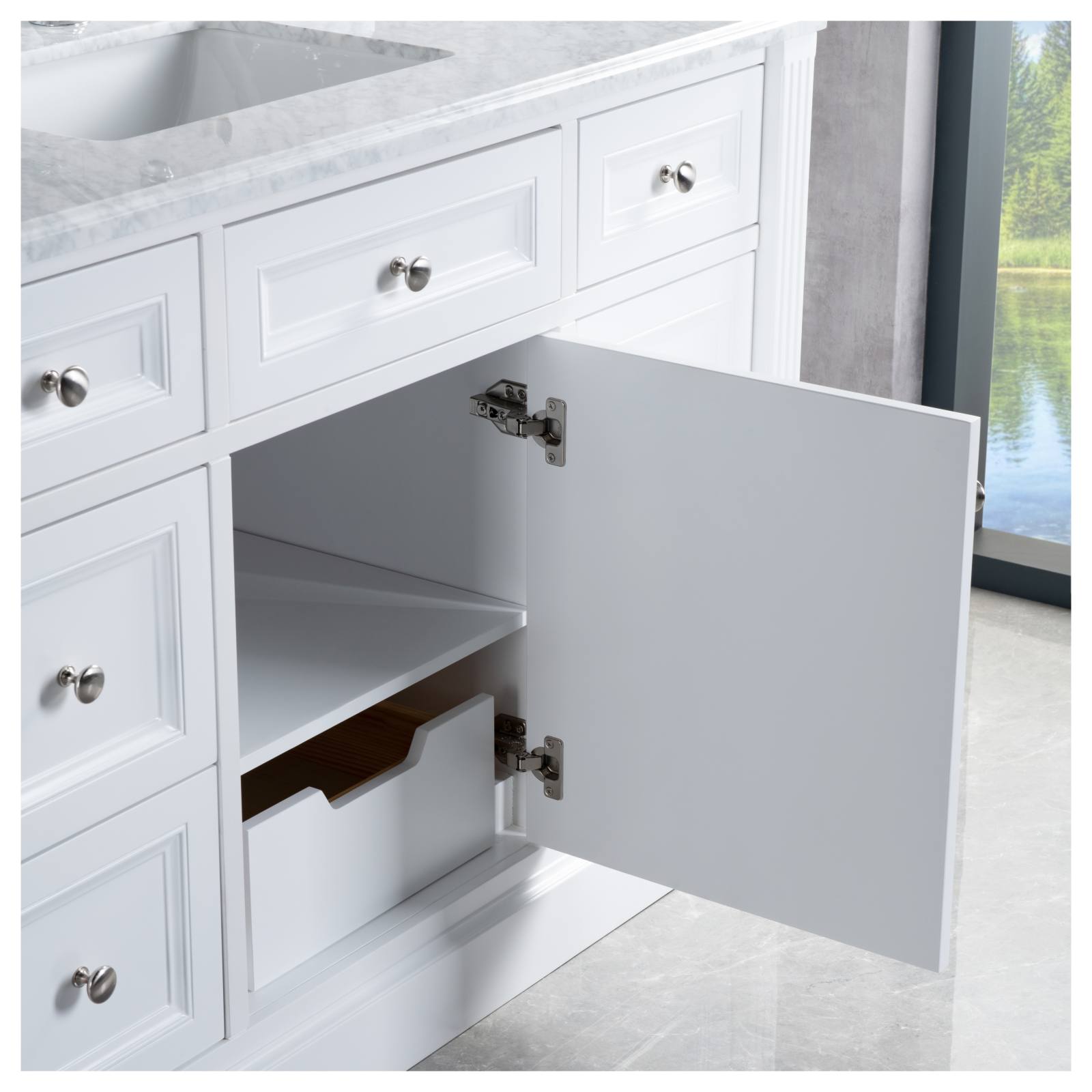 OC Classique 1250mm Marble Top Single White Freestanding Vanity