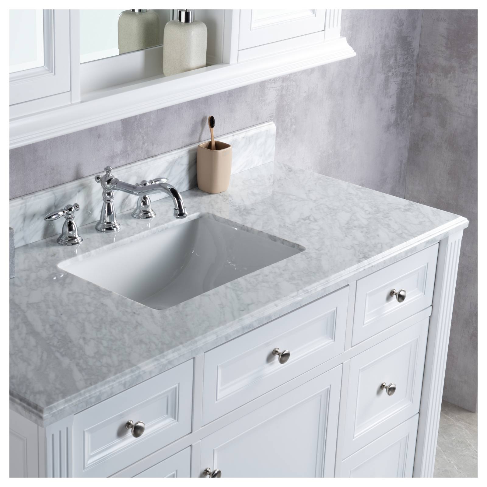 OC Classique 1250mm Marble Top Single White Freestanding Vanity