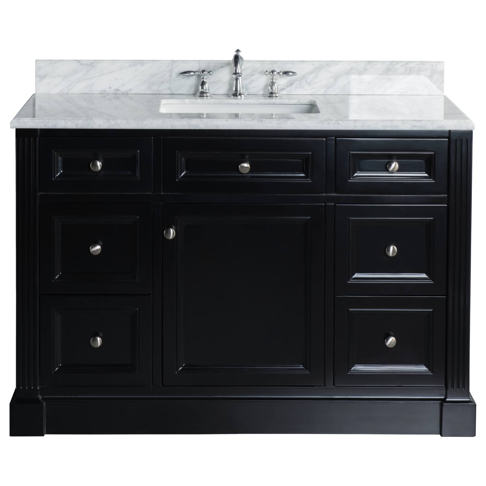OC Classique 1250mm Marble Top Single Black Freestanding Vanity