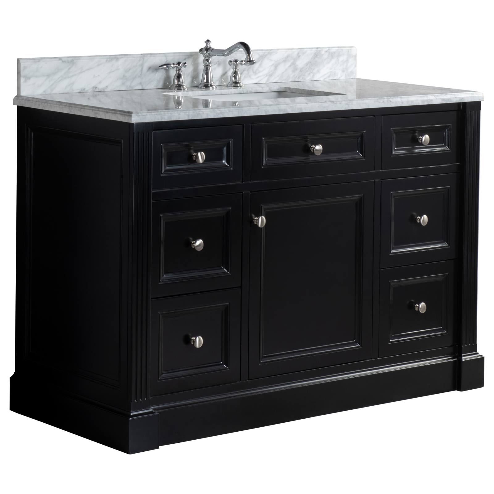 OC Classique 1250mm Marble Top Single Black Freestanding Vanity