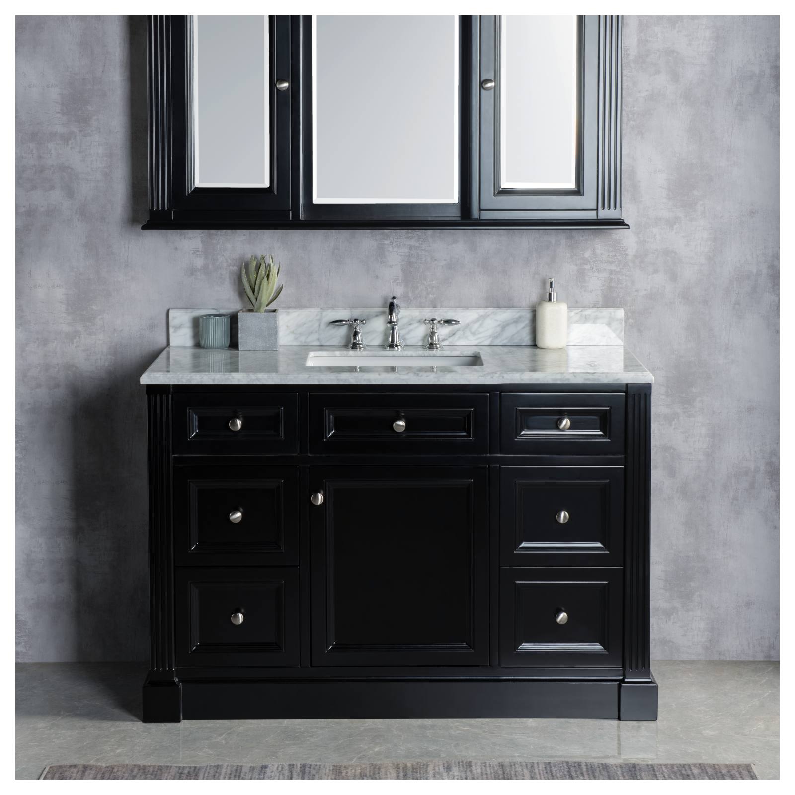 OC Classique 1250mm Marble Top Single Black Freestanding Vanity