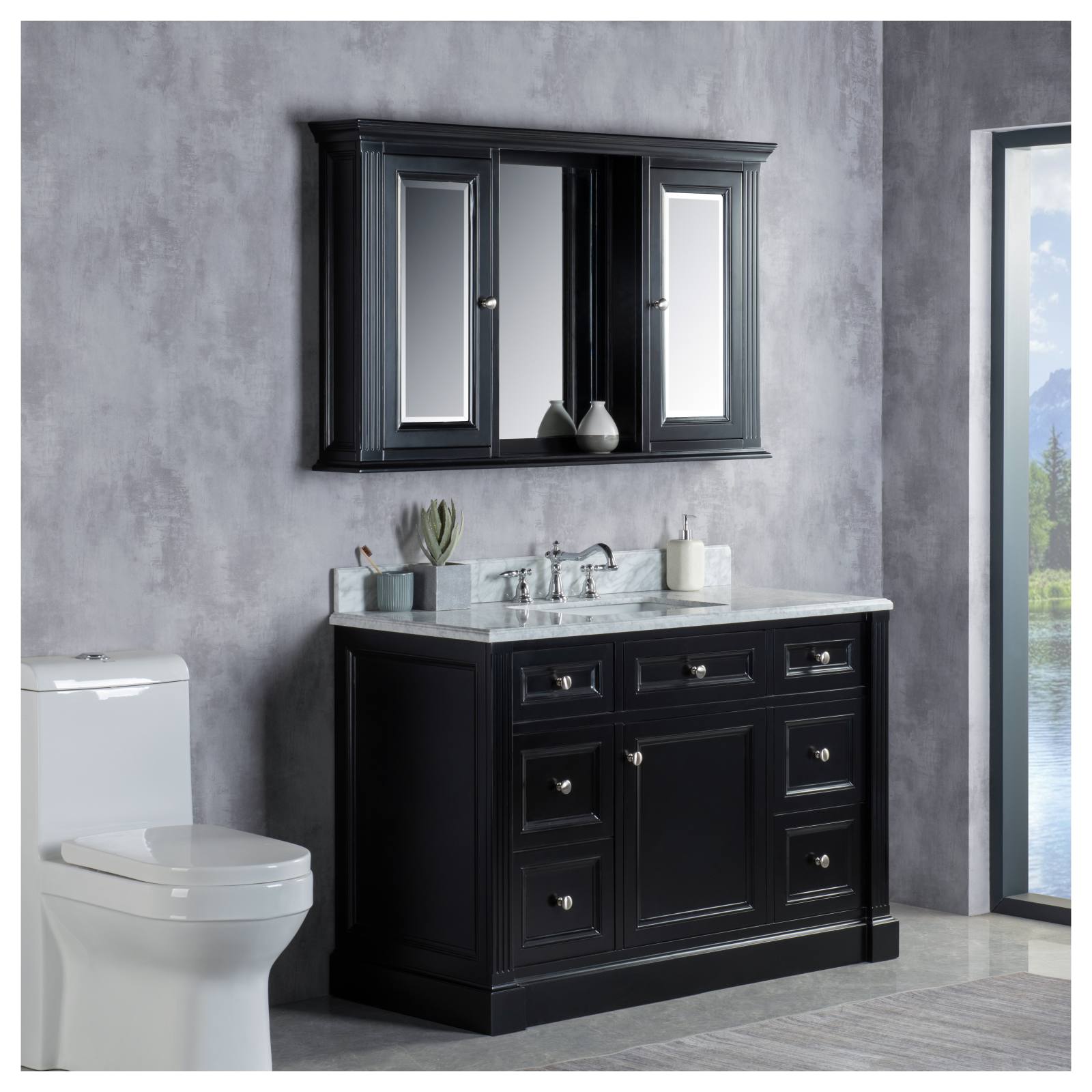OC Classique 1250mm Marble Top Single Black Freestanding Vanity