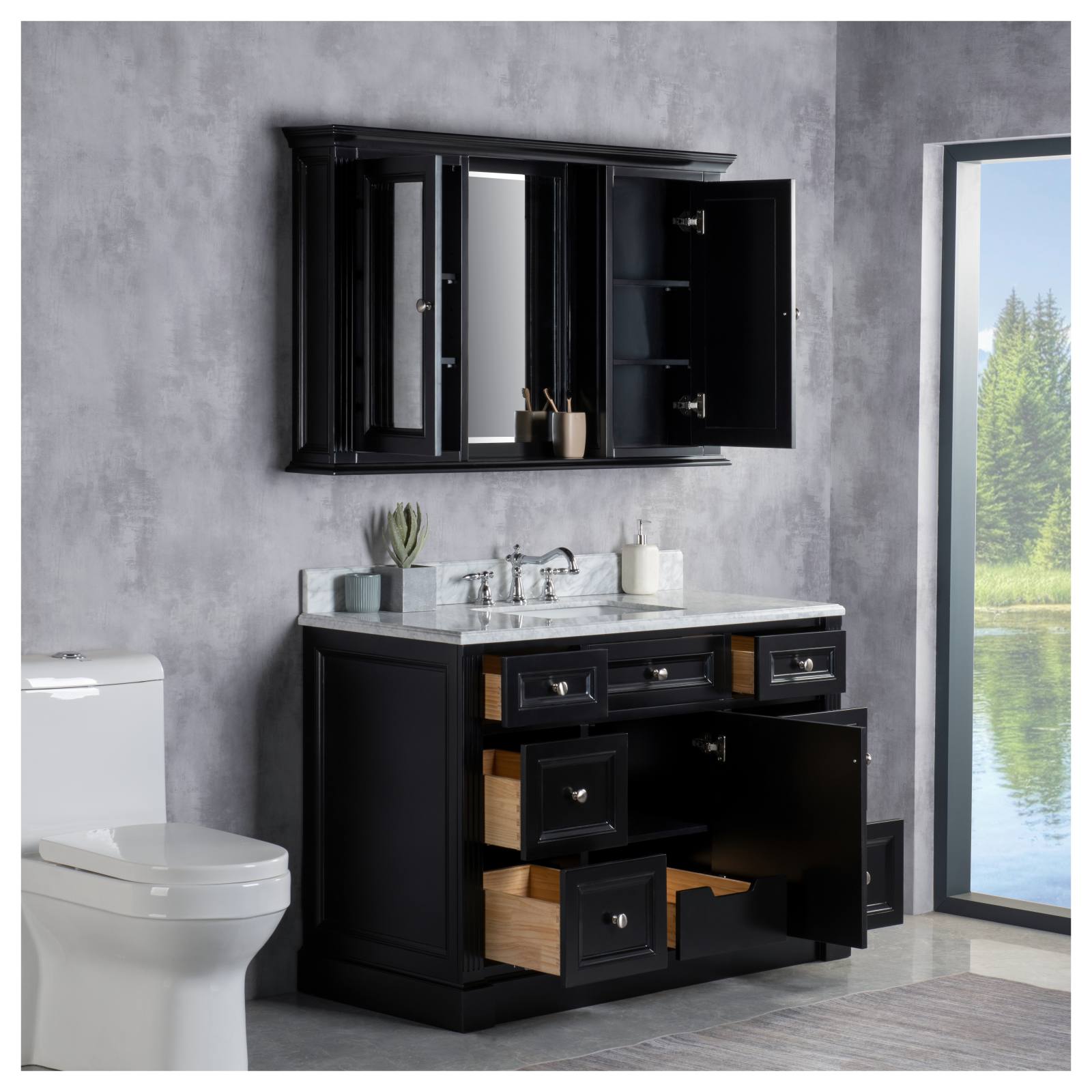 OC Classique 1250mm Marble Top Single Black Freestanding Vanity