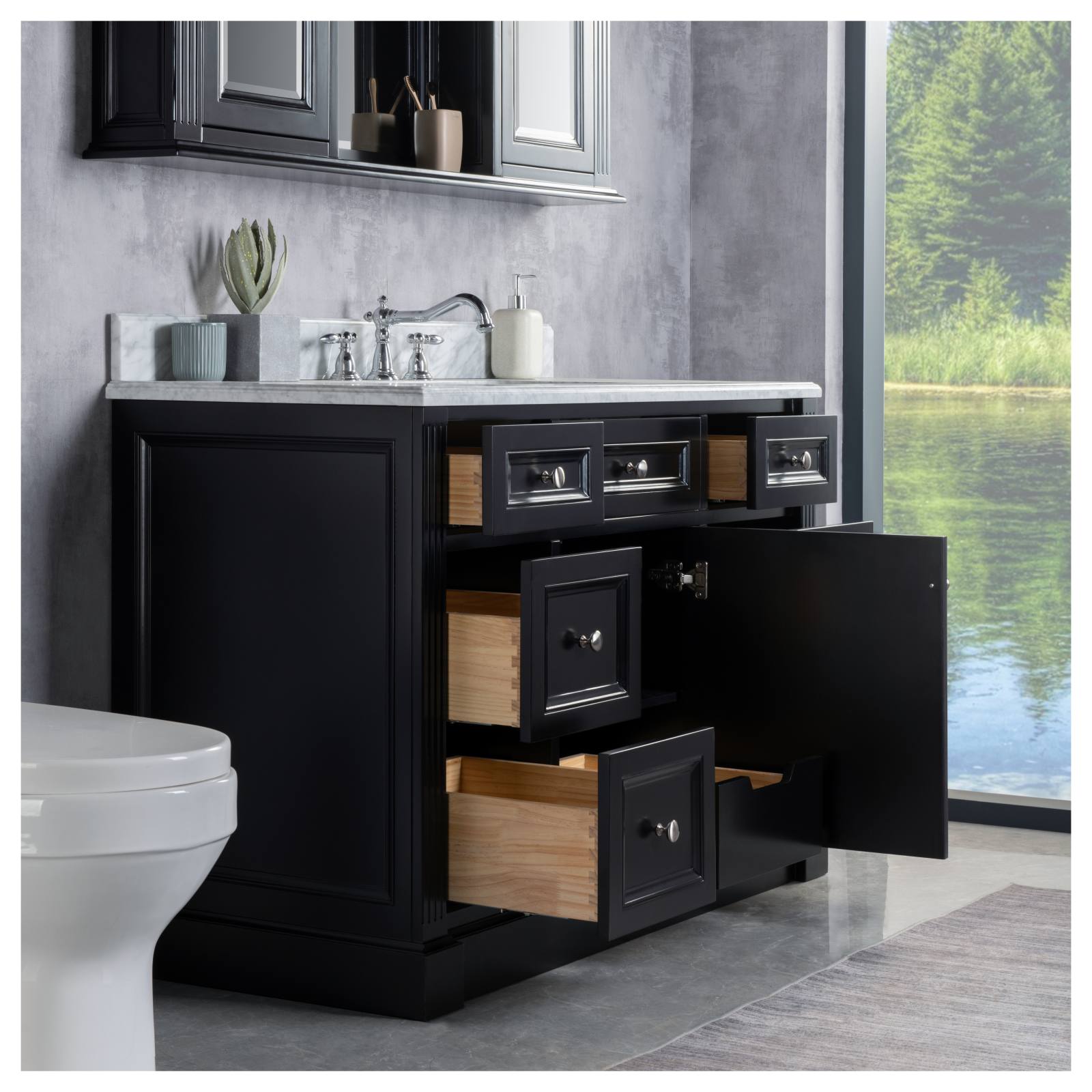 OC Classique 1250mm Marble Top Single Black Freestanding Vanity