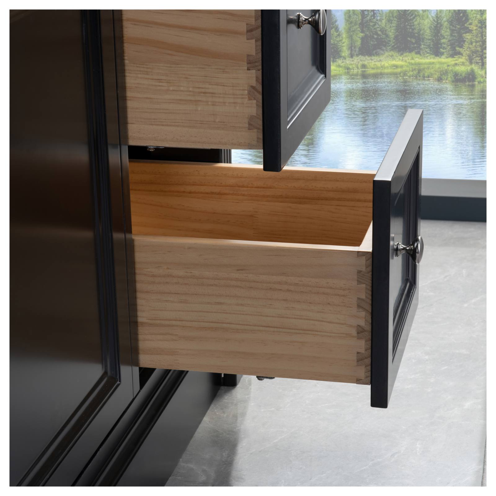 OC Classique 1250mm Marble Top Single Black Freestanding Vanity