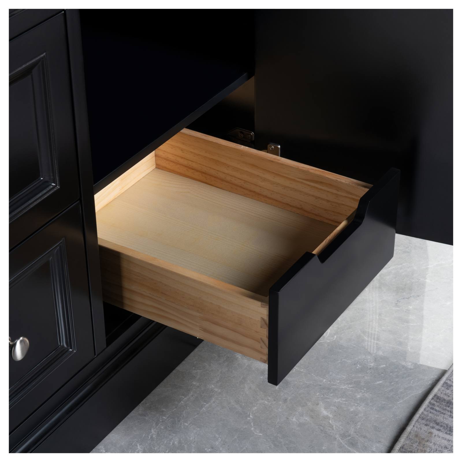 OC Classique 1250mm Marble Top Single Black Freestanding Vanity