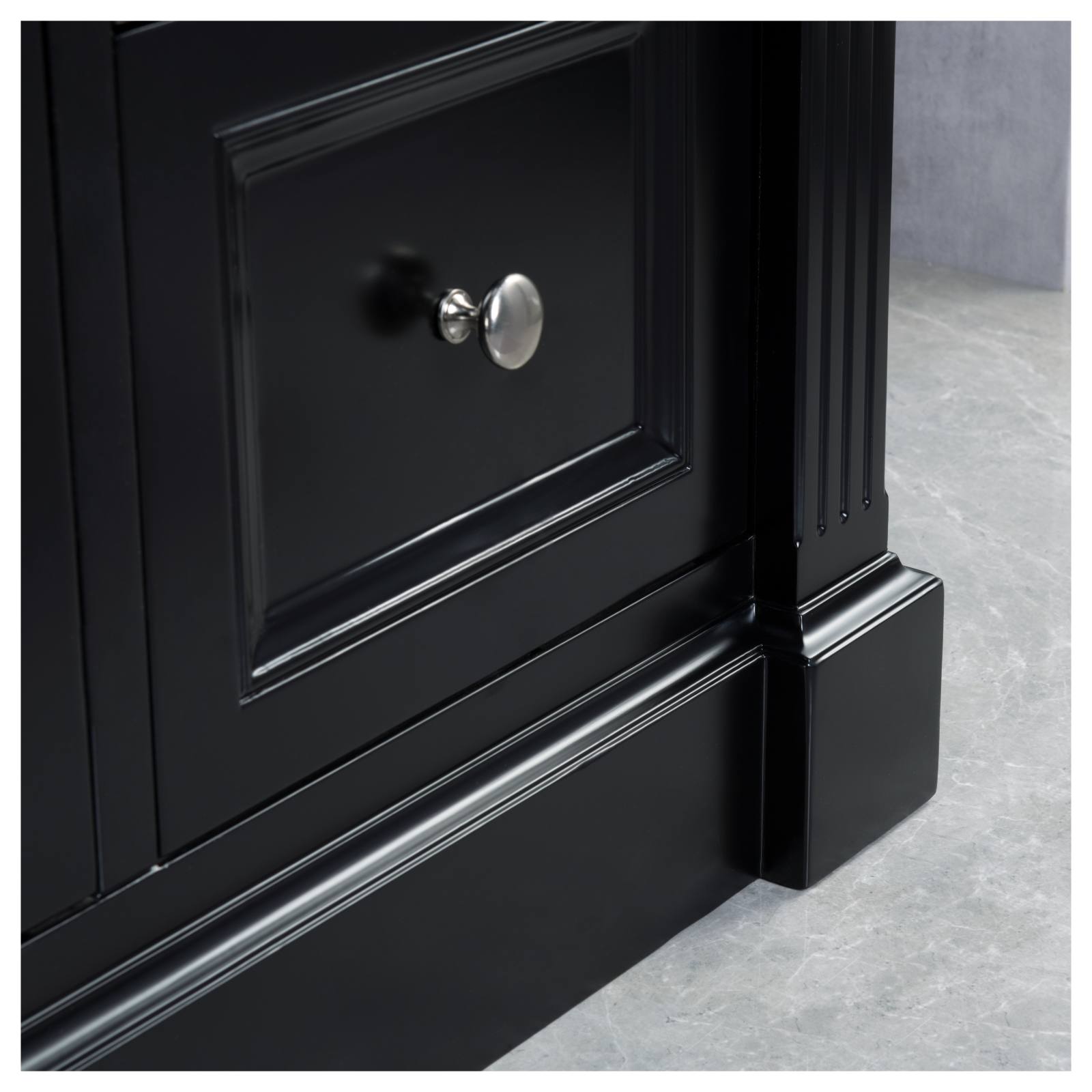 OC Classique 1250mm Marble Top Single Black Freestanding Vanity