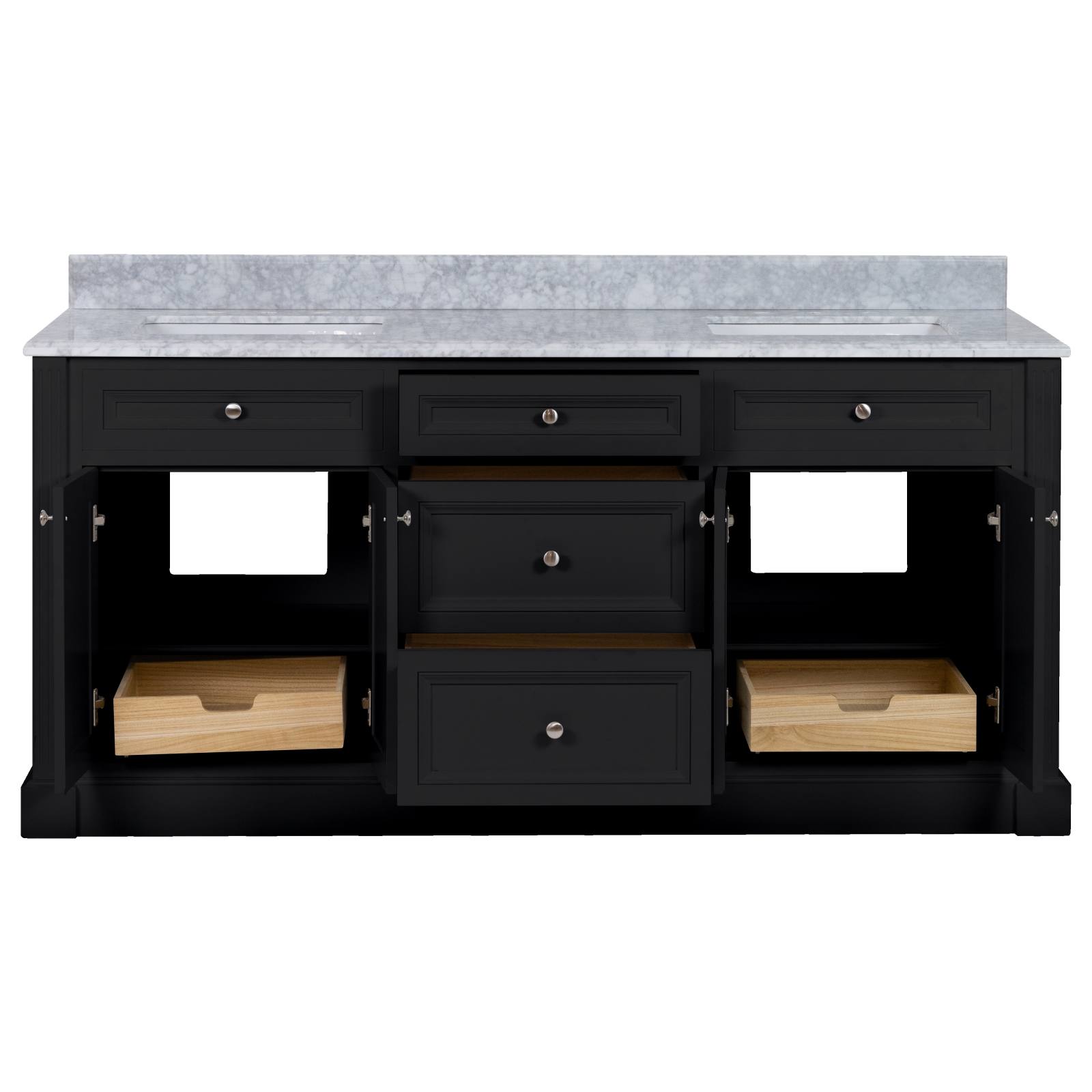 OC Classique 1800mm Marble Top Double Black Freestanding Vanity