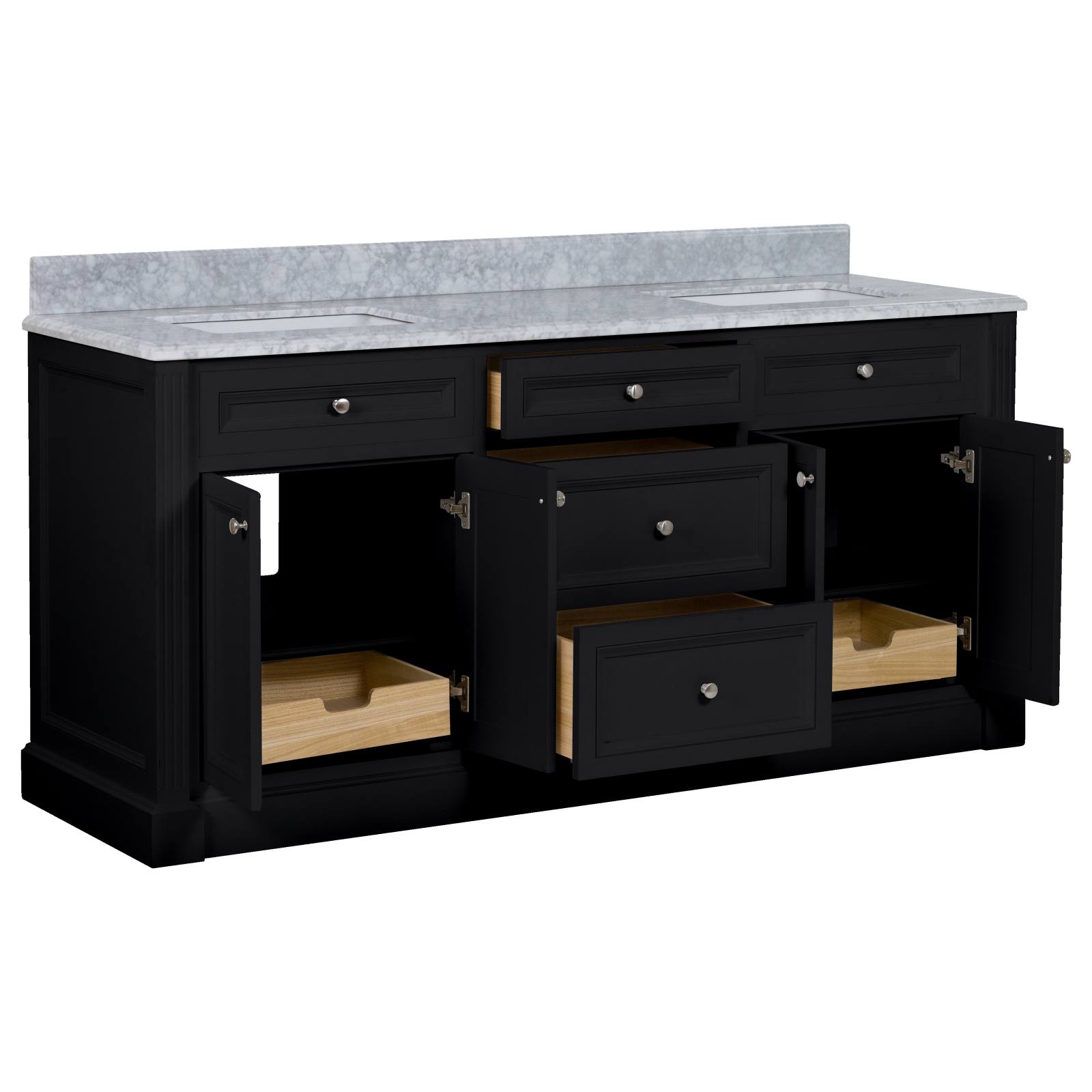 OC Classique 1800mm Marble Top Double Black Freestanding Vanity