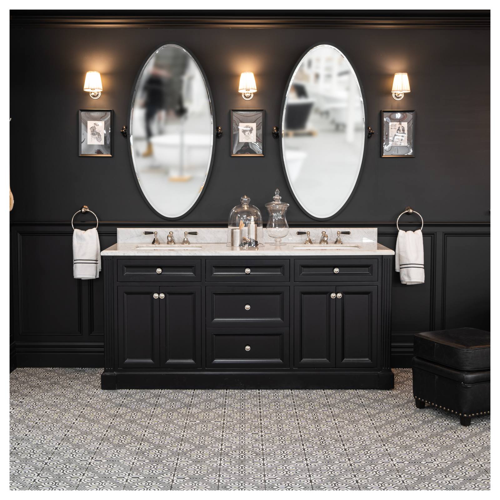OC Classique 1800mm Marble Top Double Black Freestanding Vanity
