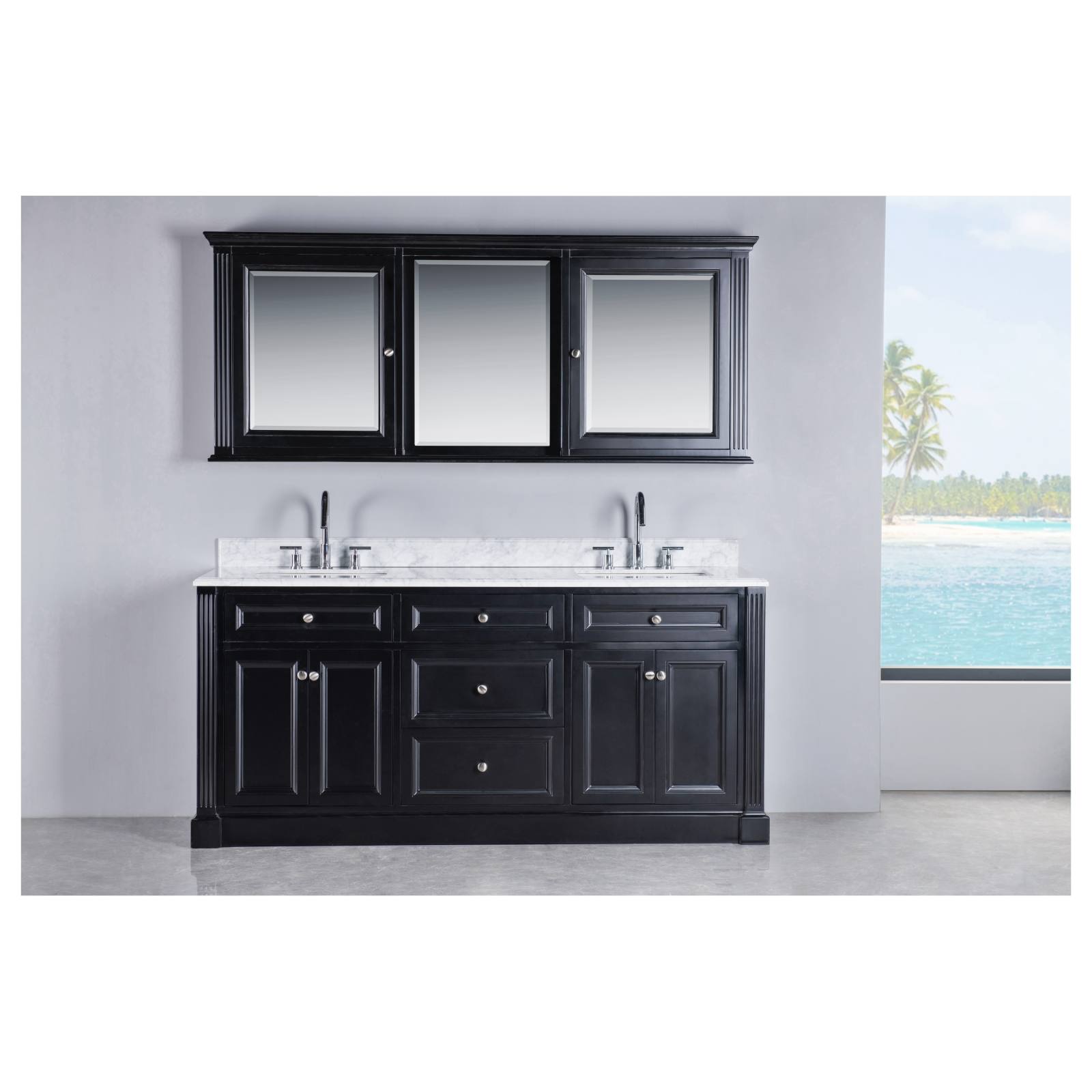 OC Classique 1800mm Marble Top Double Black Freestanding Vanity