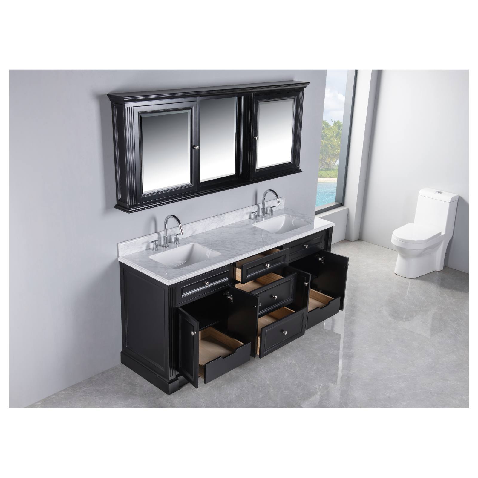 OC Classique 1800mm Marble Top Double Black Freestanding Vanity