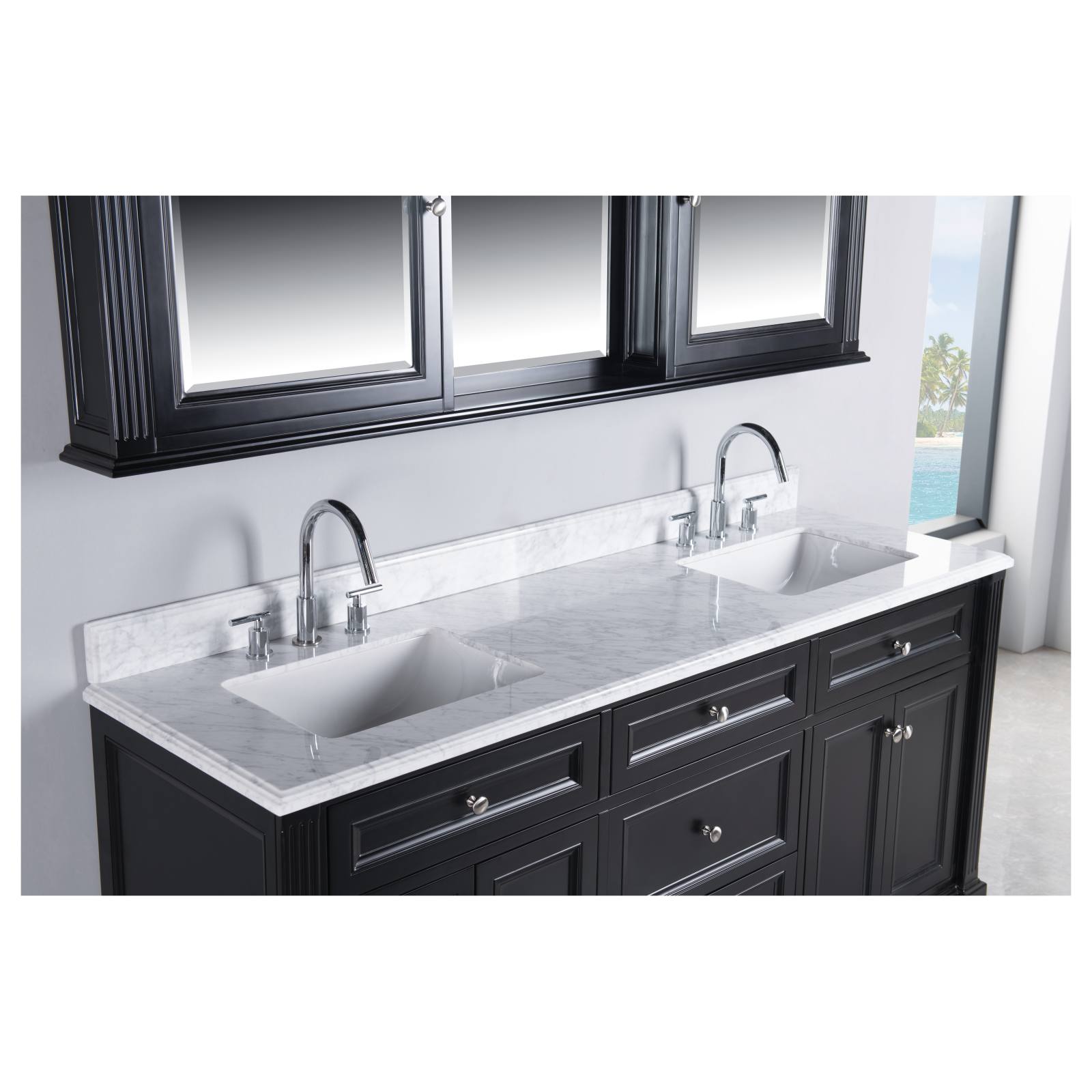 OC Classique 1800mm Marble Top Double Black Freestanding Vanity