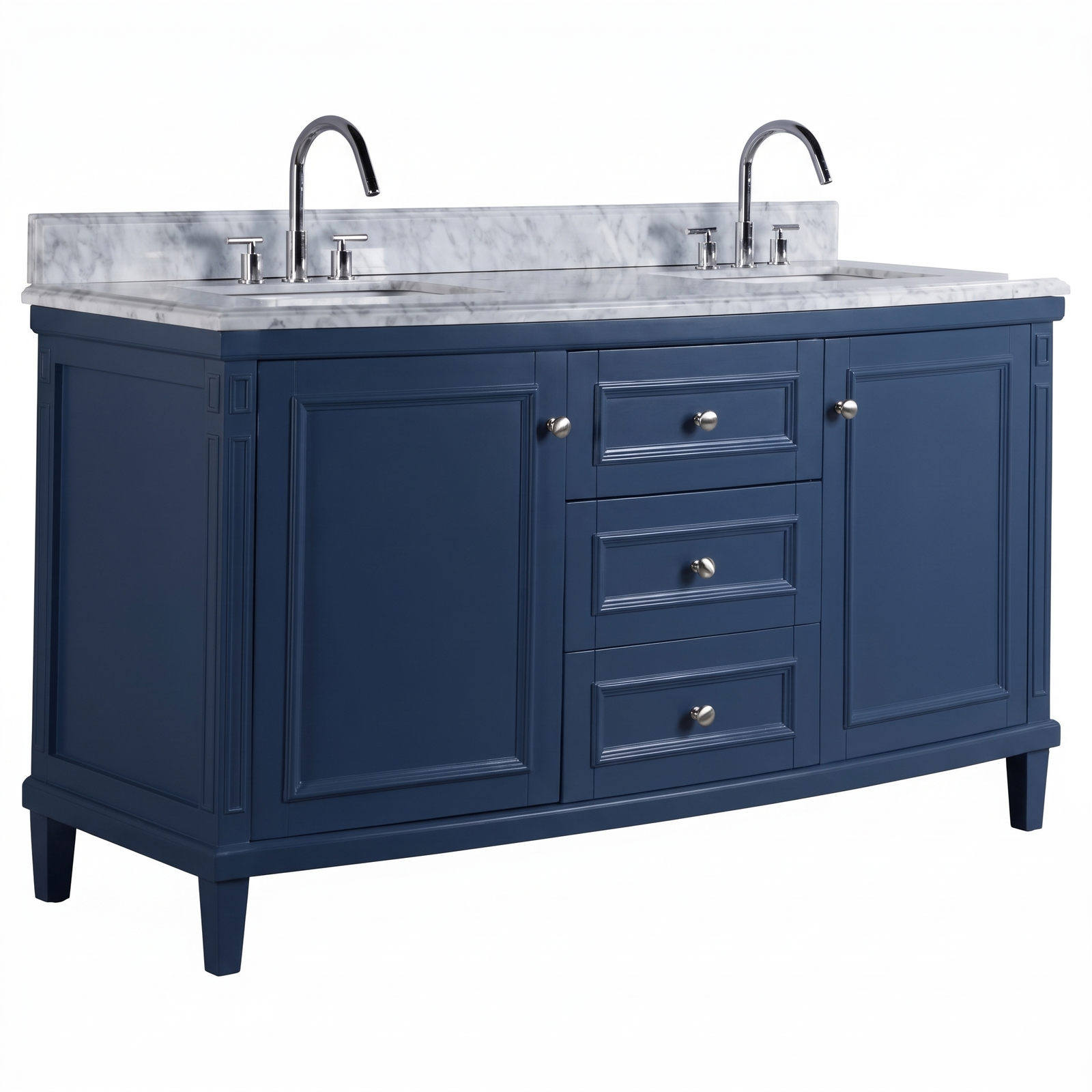 Montana 152cm Marble Top Double Vanity, Navy Blue