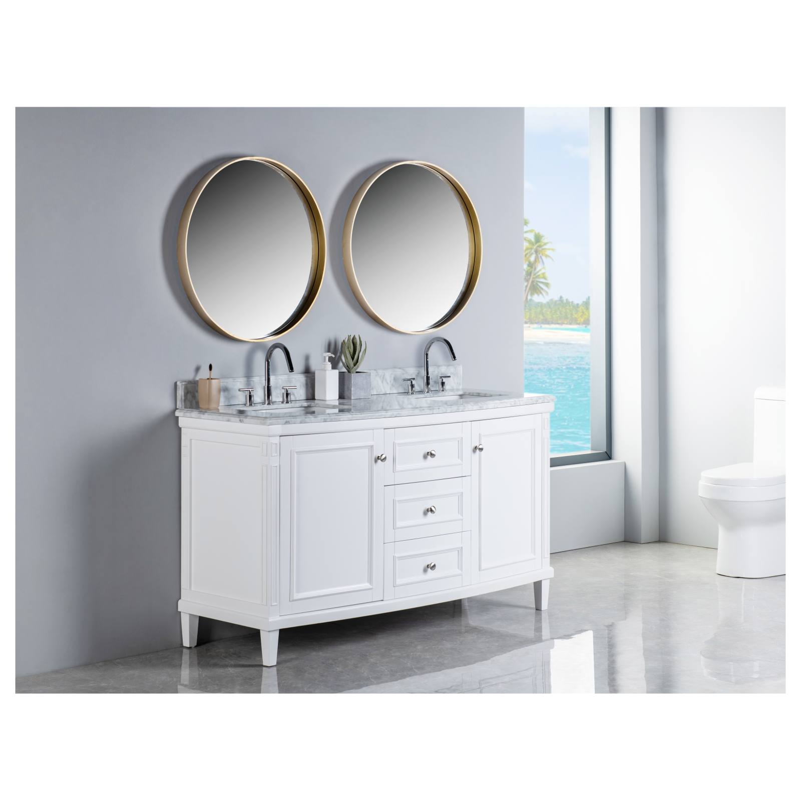Montana Marble Top 3TH Double Vanity, White