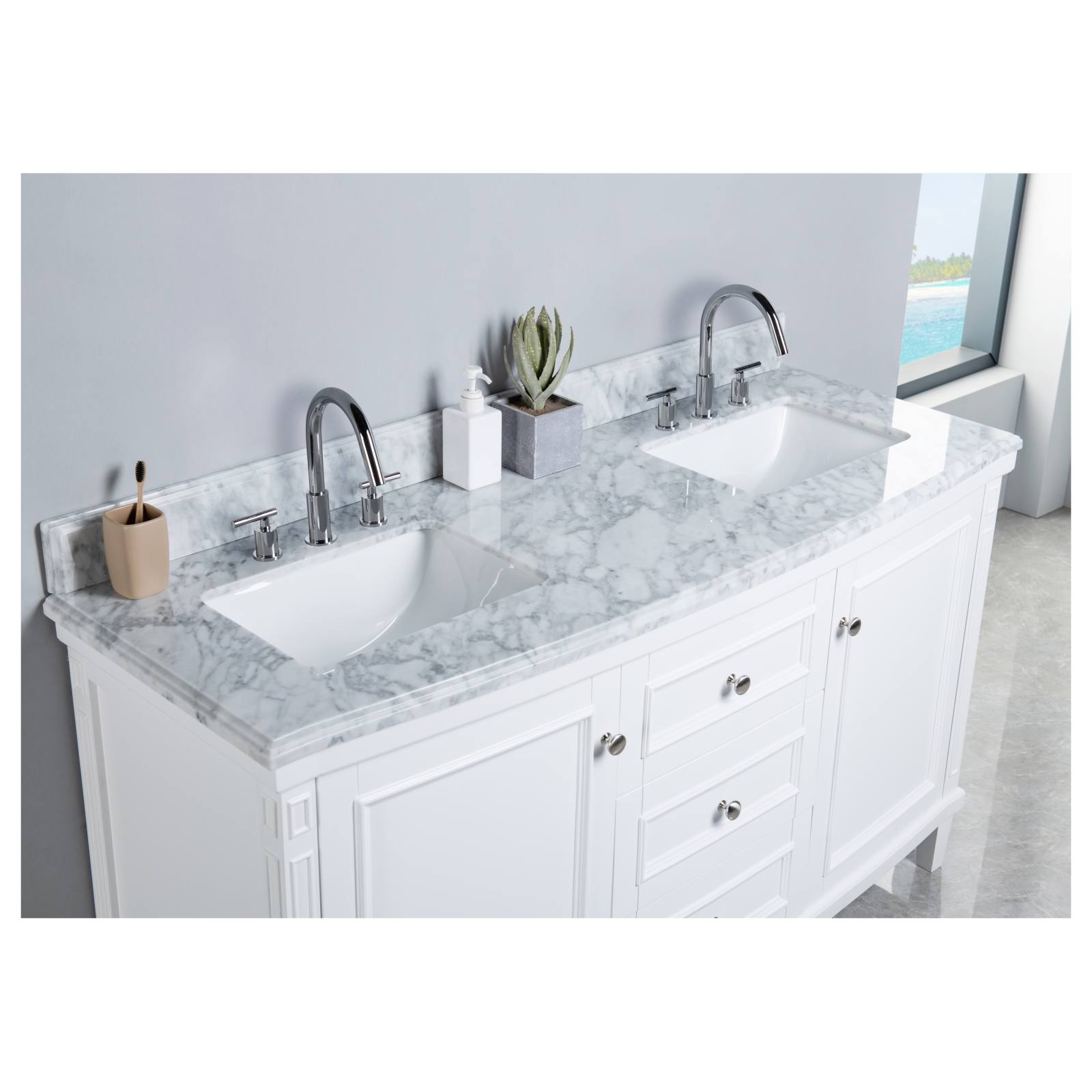 Montana Marble Top 3TH Double Vanity, White