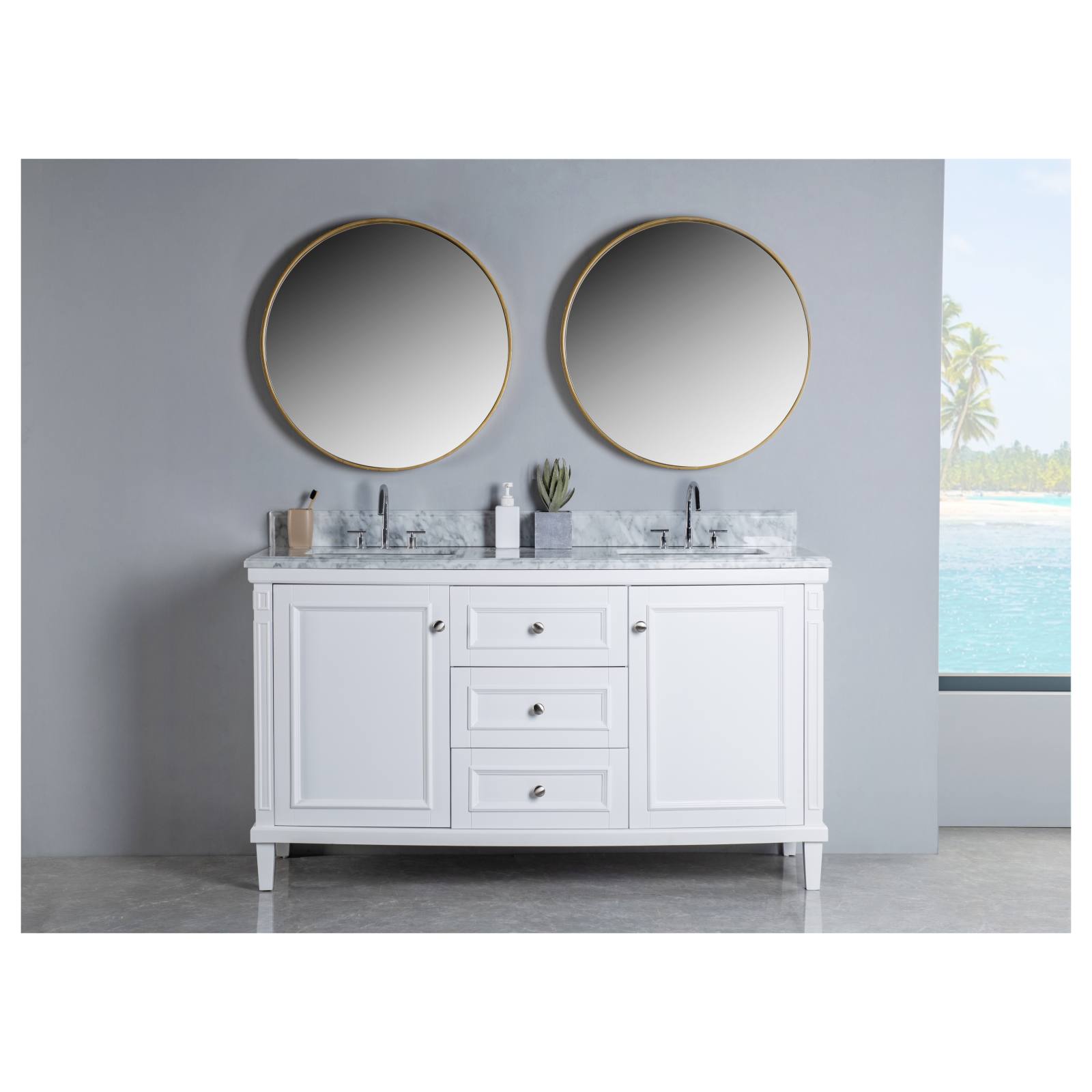 Montana Marble Top 3TH Double Vanity, White