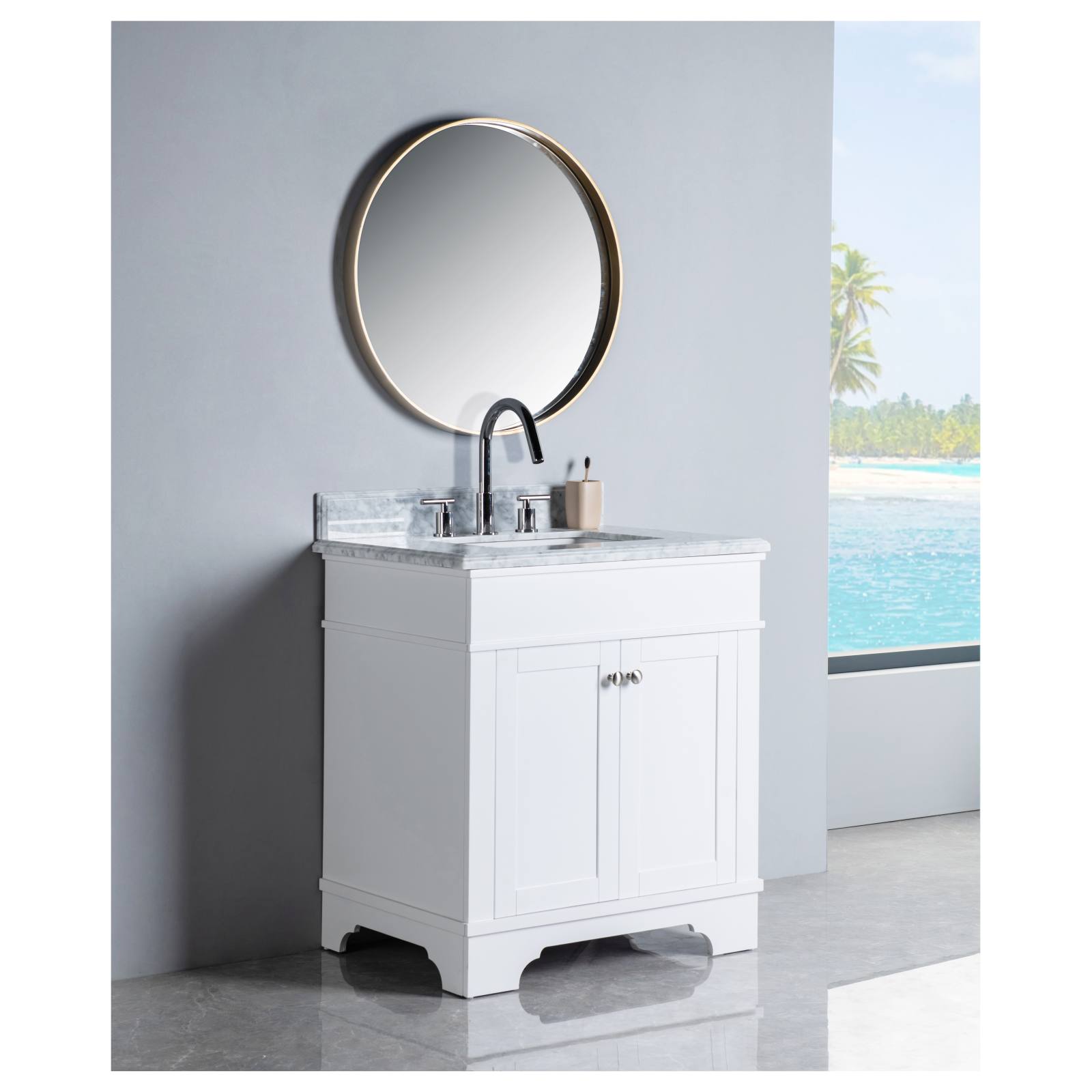 Fremont Marble Top Small Single Vanity, White