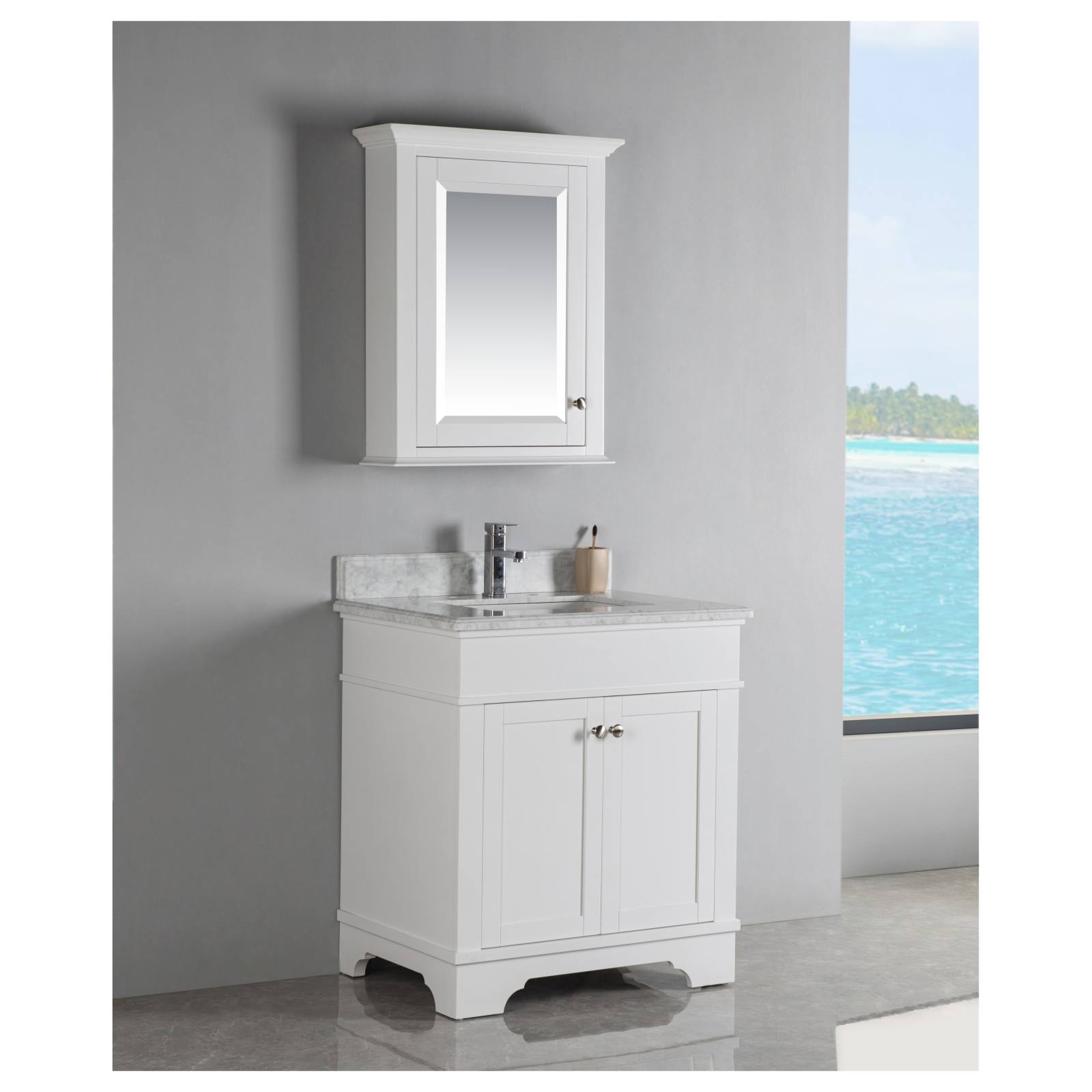 Shaker Mirror Timber Cabinet, White