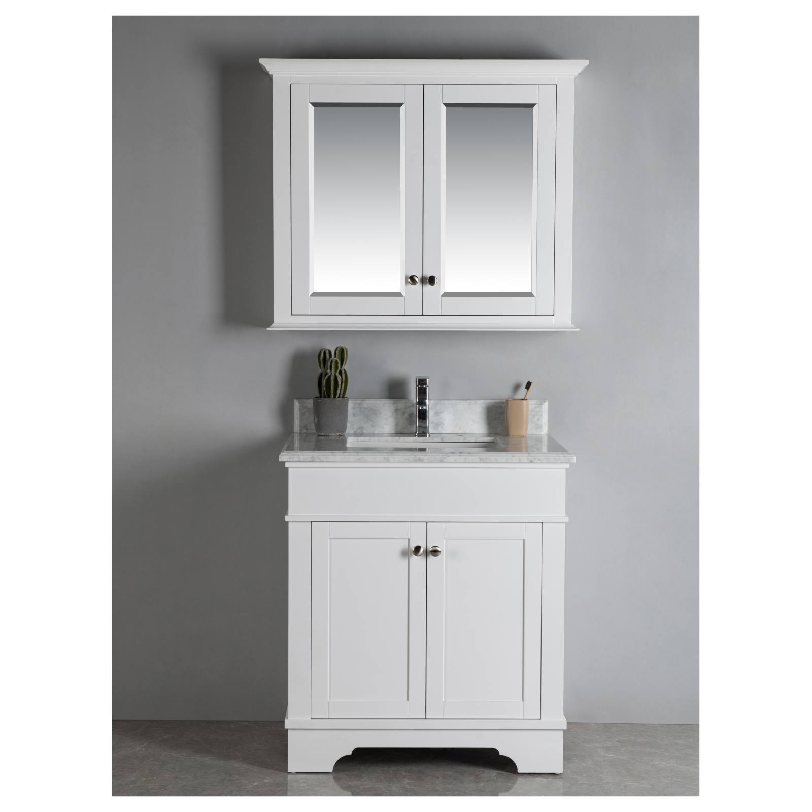 Shaker 90cm Timber Mirror Cabinet, White