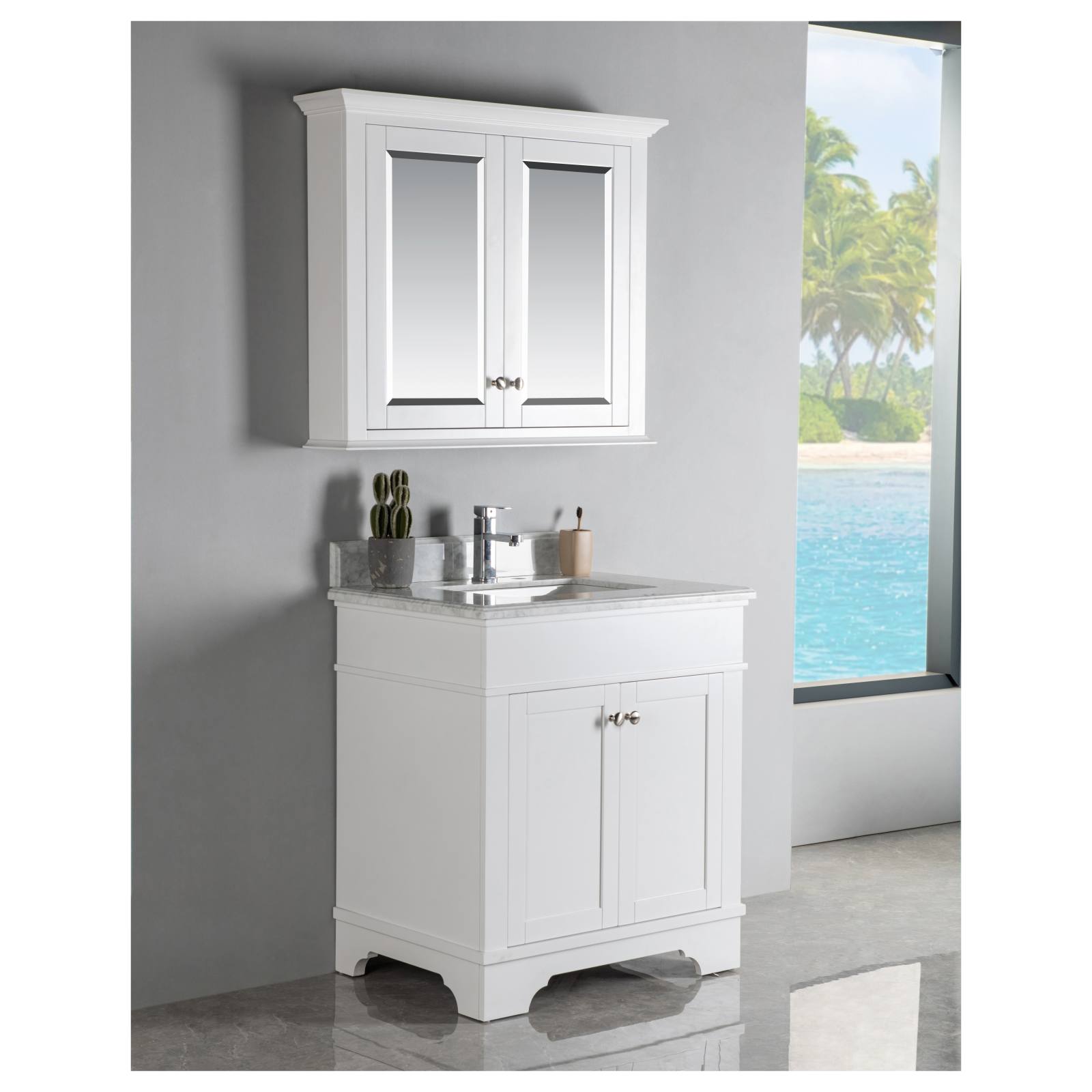 Shaker 90cm Timber Mirror Cabinet, White