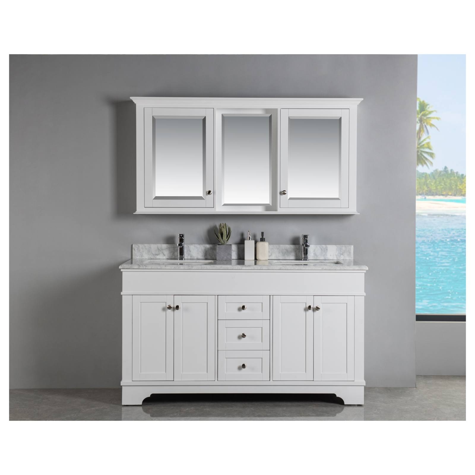 Shaker 150cm Timber Mirror Cabinet, White