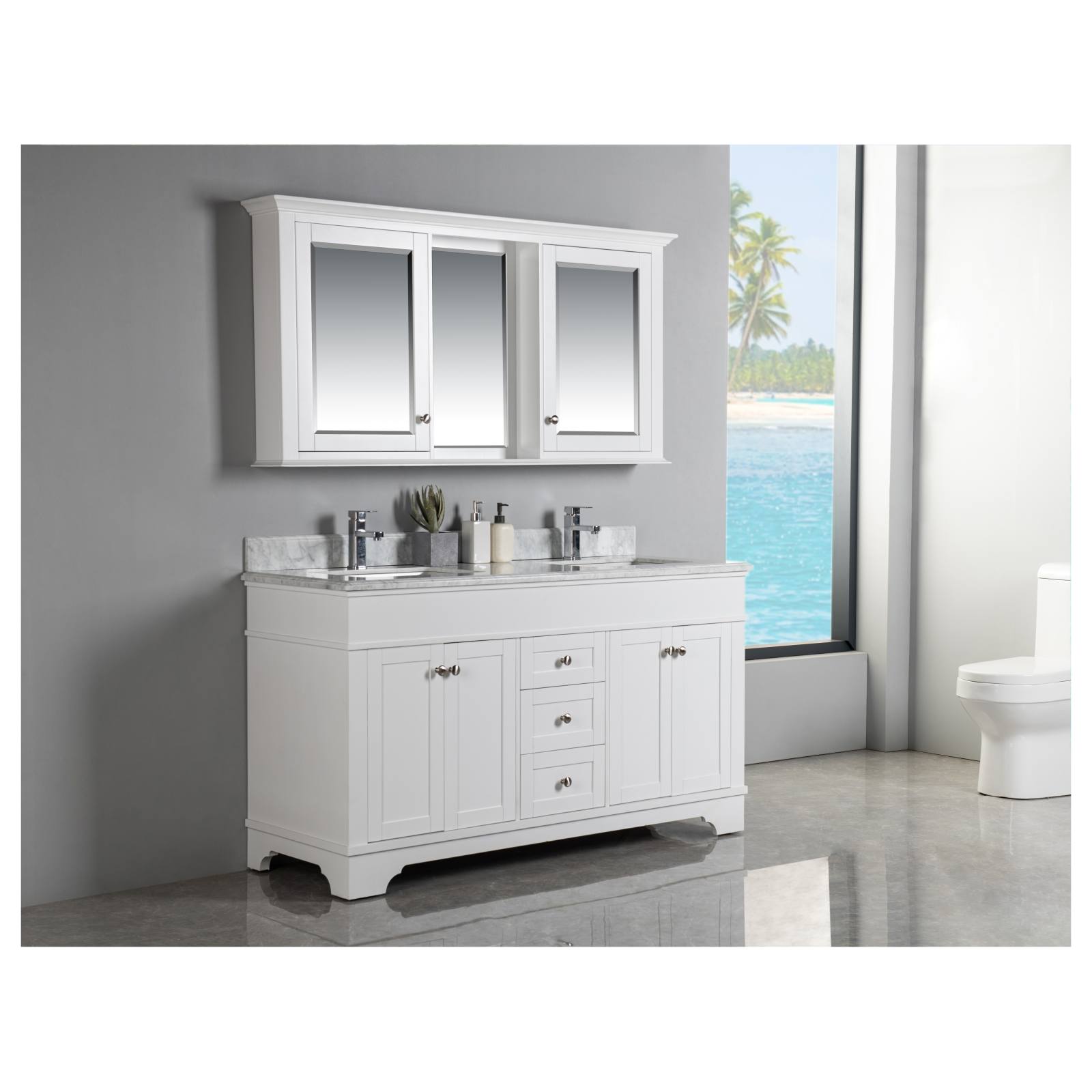Shaker 150cm Timber Mirror Cabinet, White