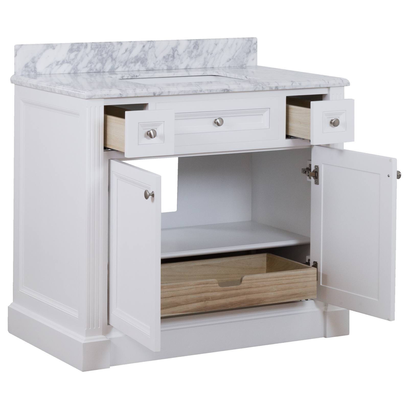 OC Classique 1000mm Marble Top Single White Freestanding Vanity