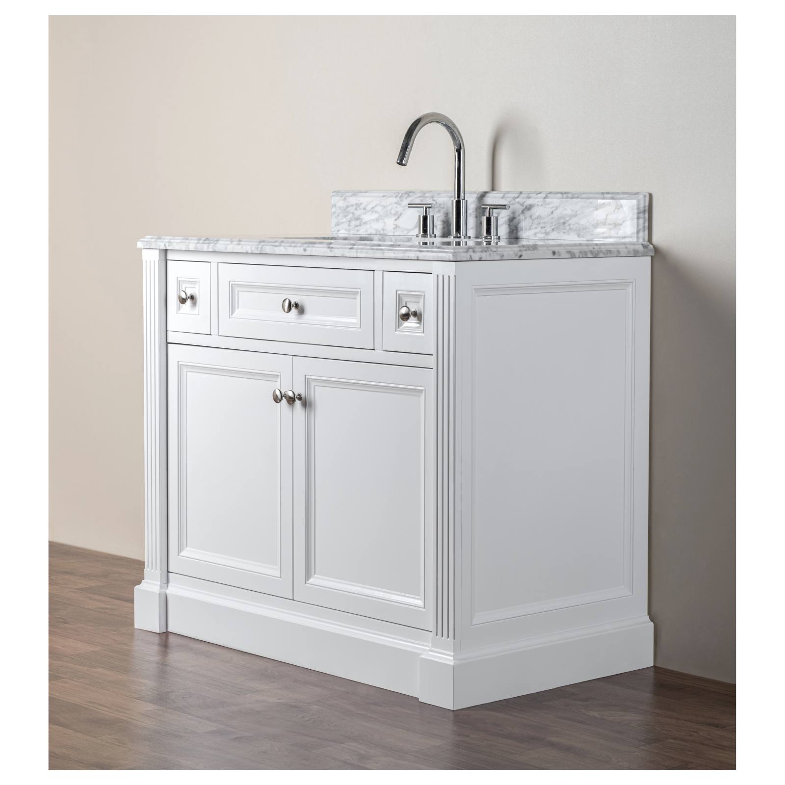 OC Classique 1000mm Marble Top Single White Freestanding Vanity