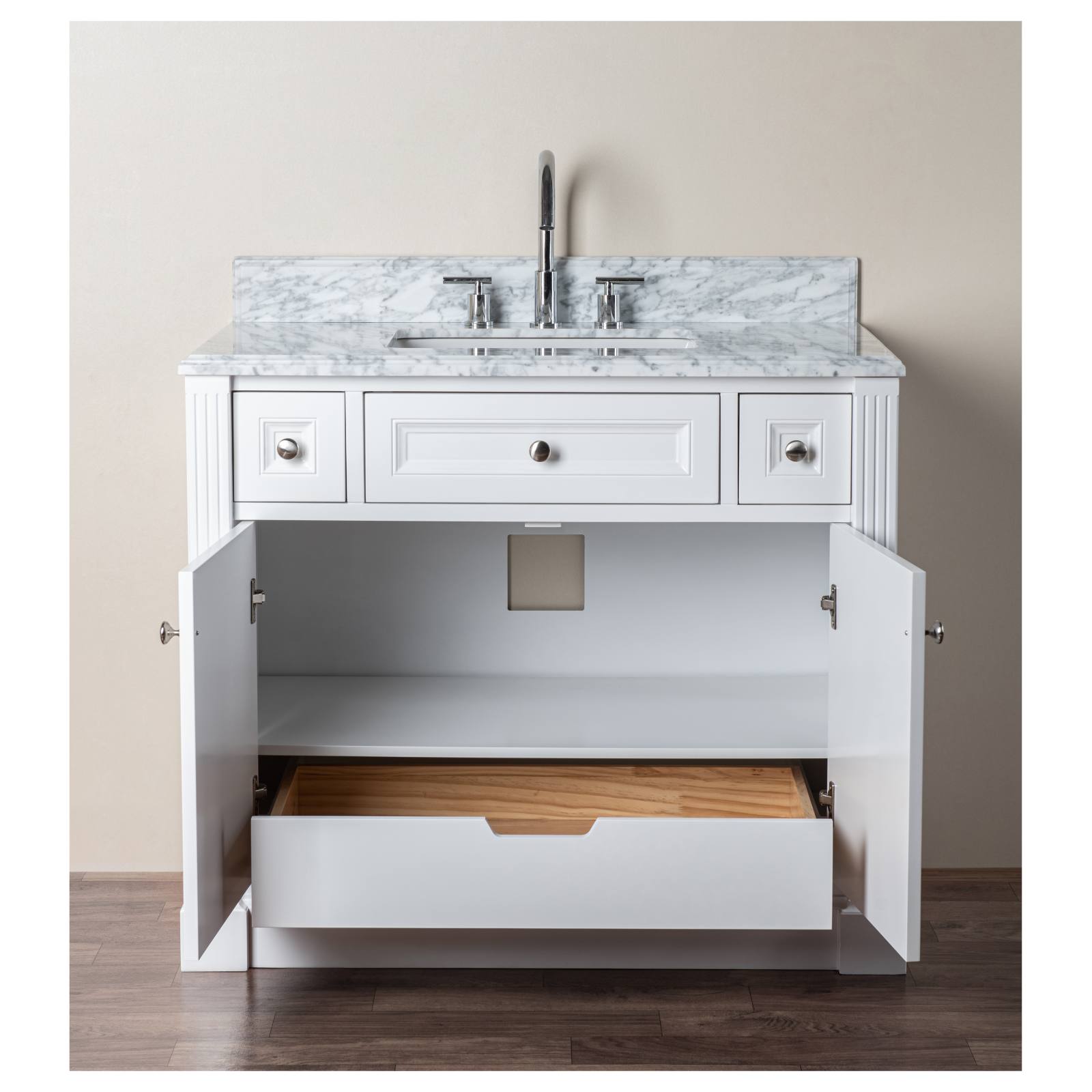OC Classique 1000mm Marble Top Single White Freestanding Vanity