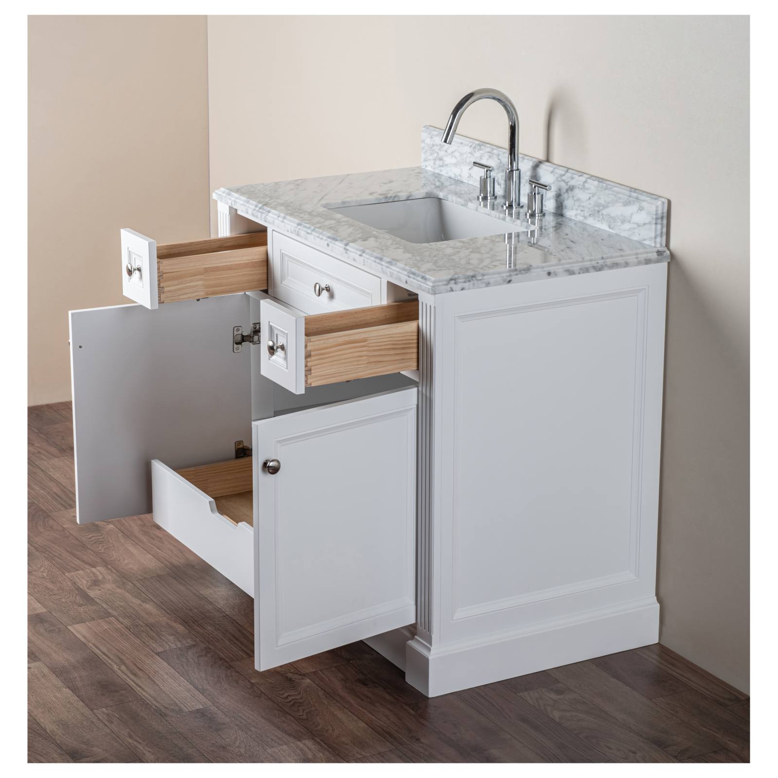 OC Classique 1000mm Marble Top Single White Freestanding Vanity