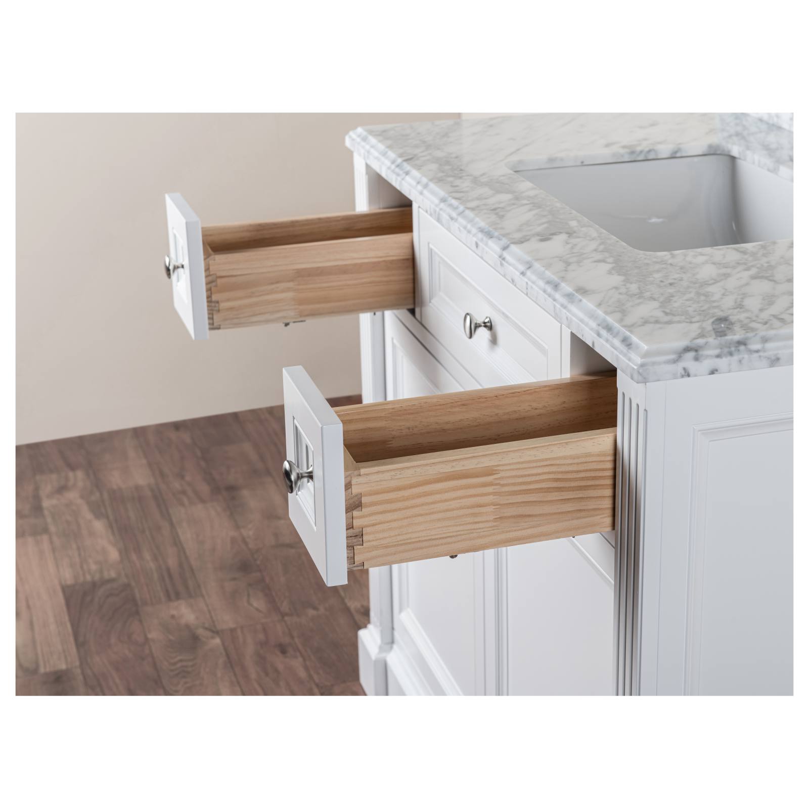 OC Classique 1000mm Marble Top Single White Freestanding Vanity